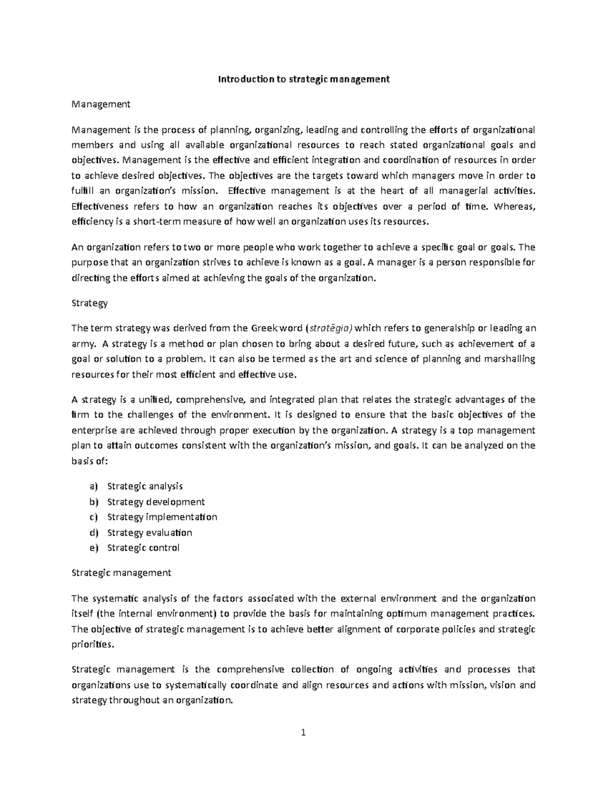 Introduction to strategic management - Introduction to strategic ...