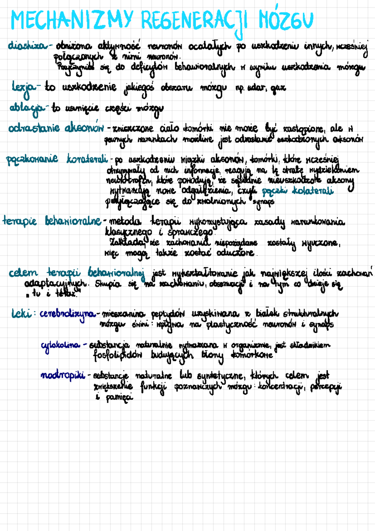Kolokwium - mechanizmy regeneracji mózgu - MECHANIZMY REGENERALJ) MOZGU ...