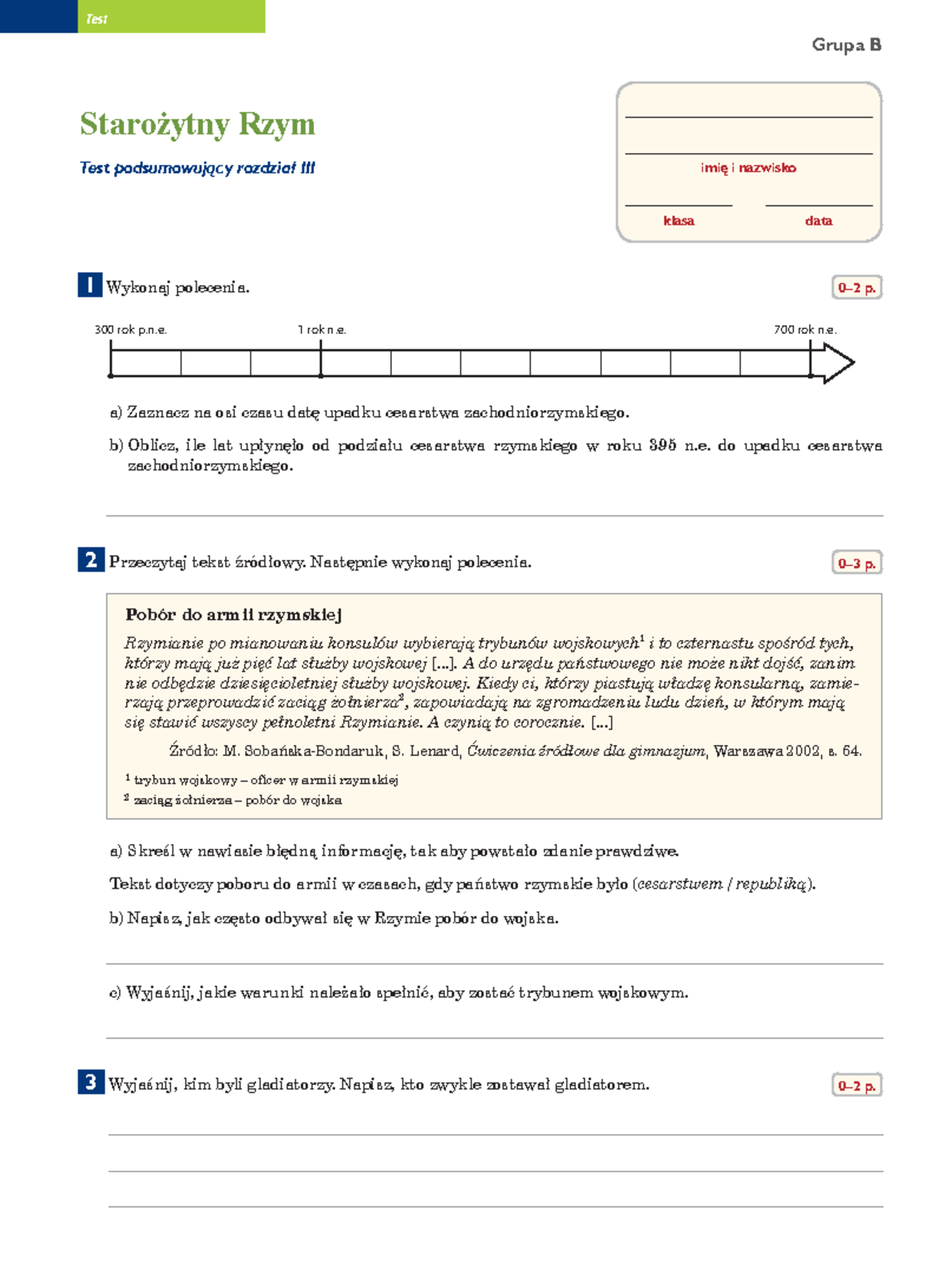 Sprawdzian Z Historii Z Działu Starożytny Rzym www.studocu.com