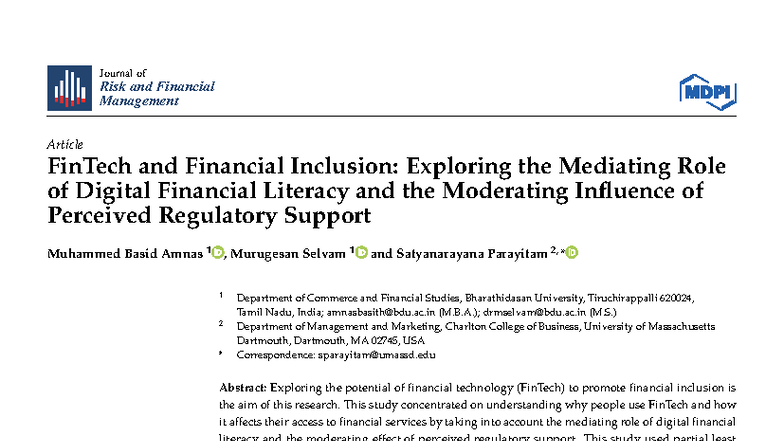 FinTech and Financial Inclusion: The Role of Digital Literacy and ...