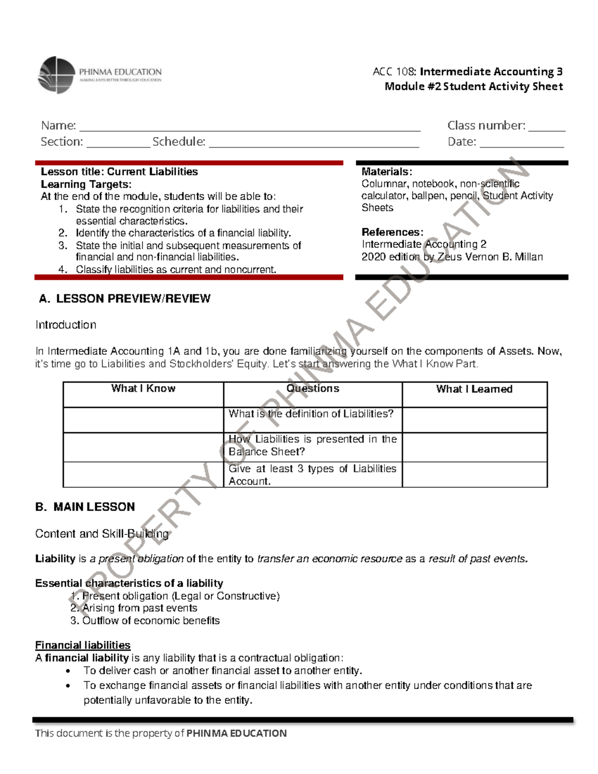 ACC 108: Intermediate Accounting 3 - Current Liabilities Lesson Notes ...