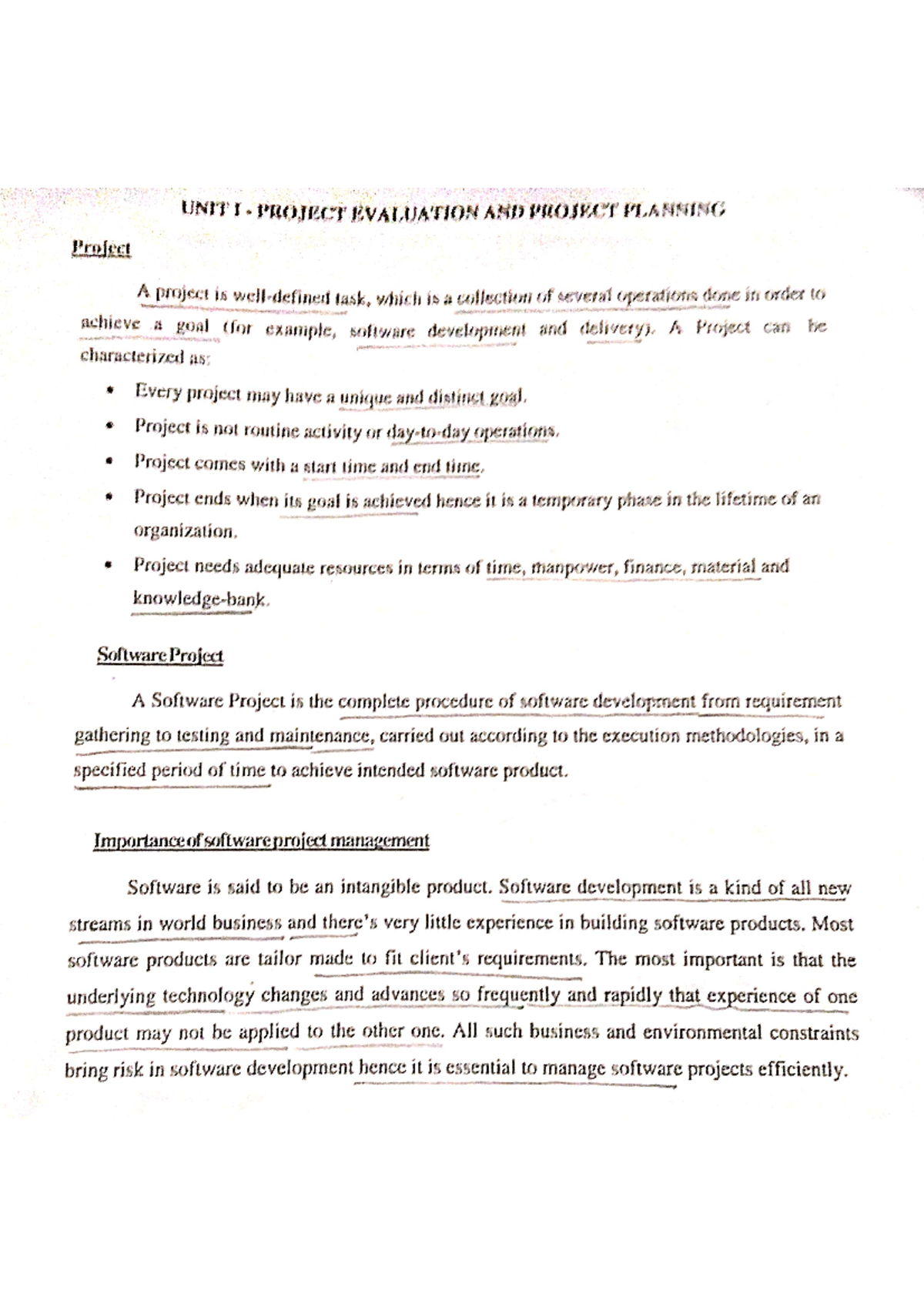 SPM UNIT-01 - Spm notes - UNIT a PROJECT EVALUATION AND PROJECT ...