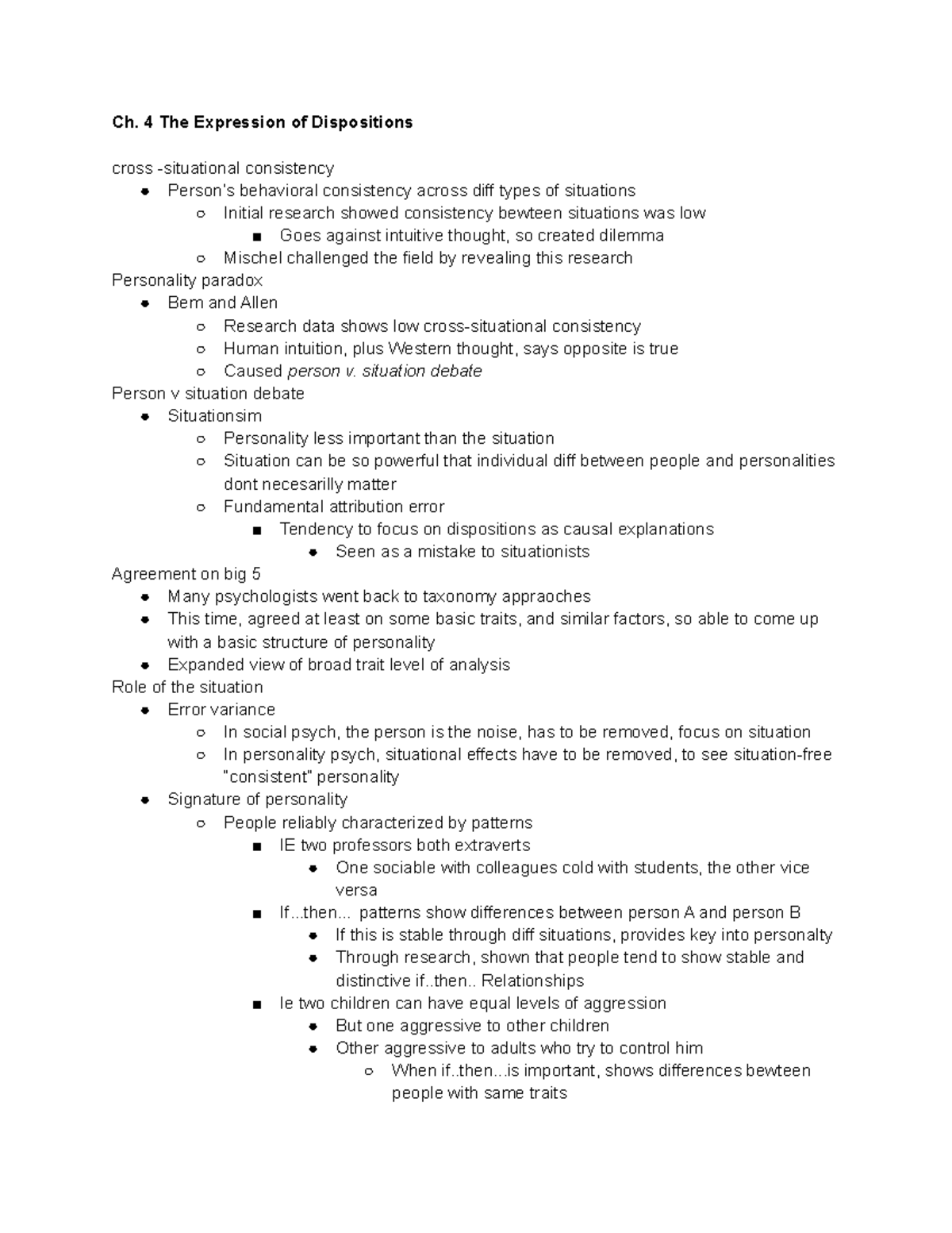 Interaction Between Person (trait) and Situation - Ch. 4 The Expression ...