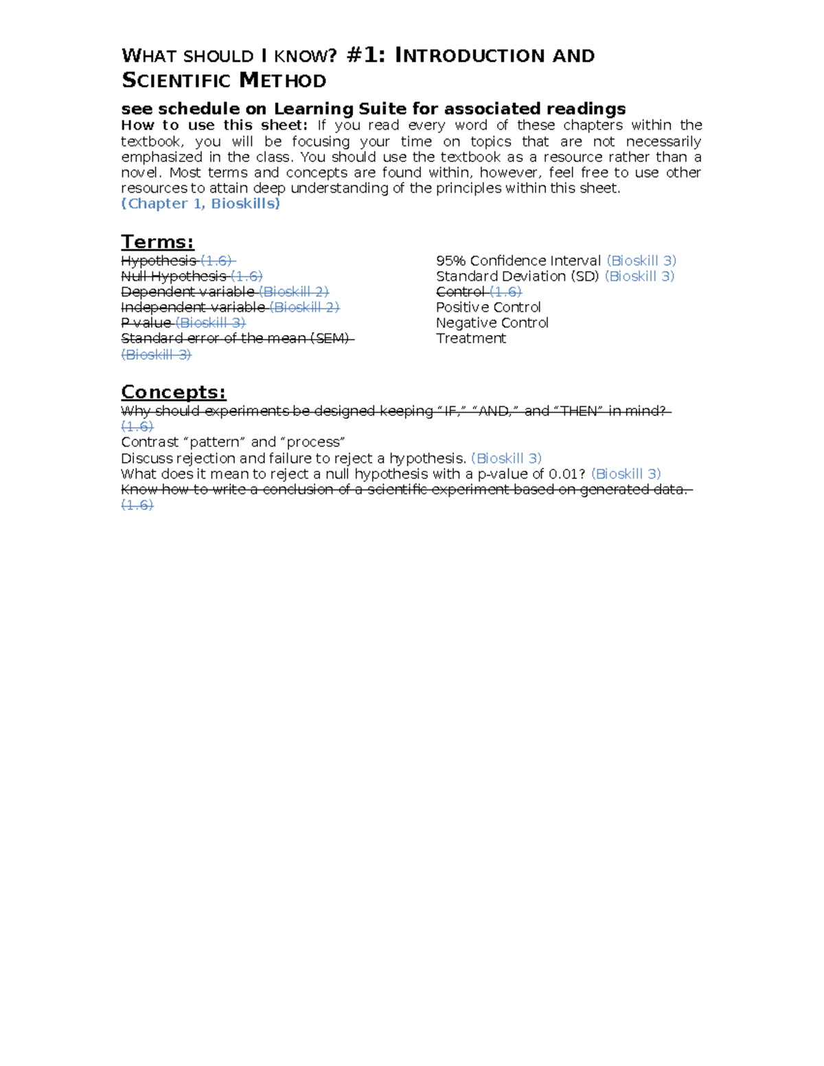 BIOSKILLS 101: Intro to Scientific Method & Key Concepts - Studocu