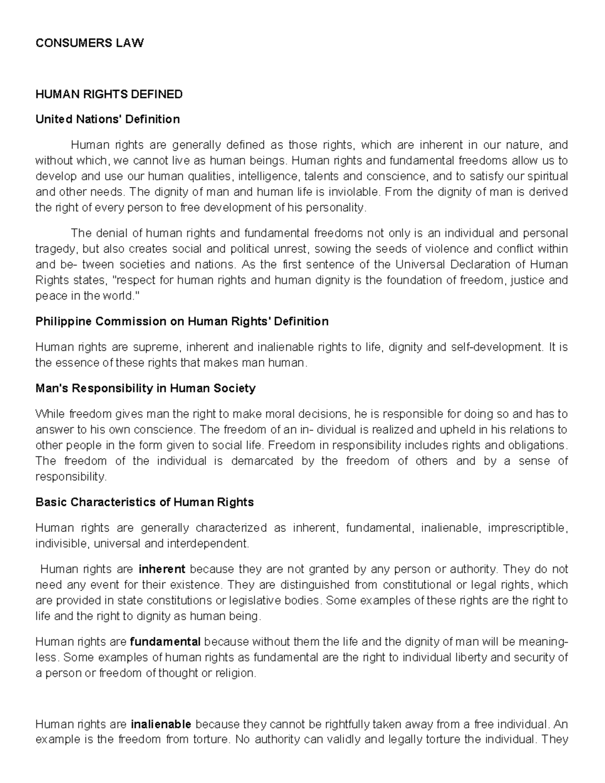 Human- Rights - N/A - CONSUMERS LAW HUMAN RIGHTS DEFINED United Nations ...