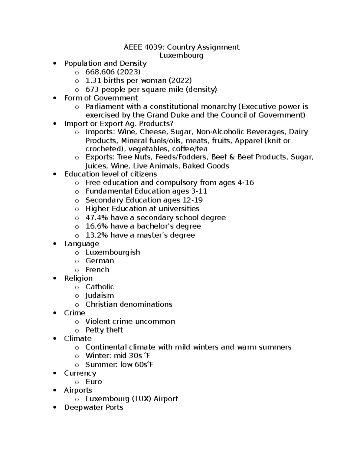 AEEE 4039: Country Assignment on Luxembourg's Population & Economy ...