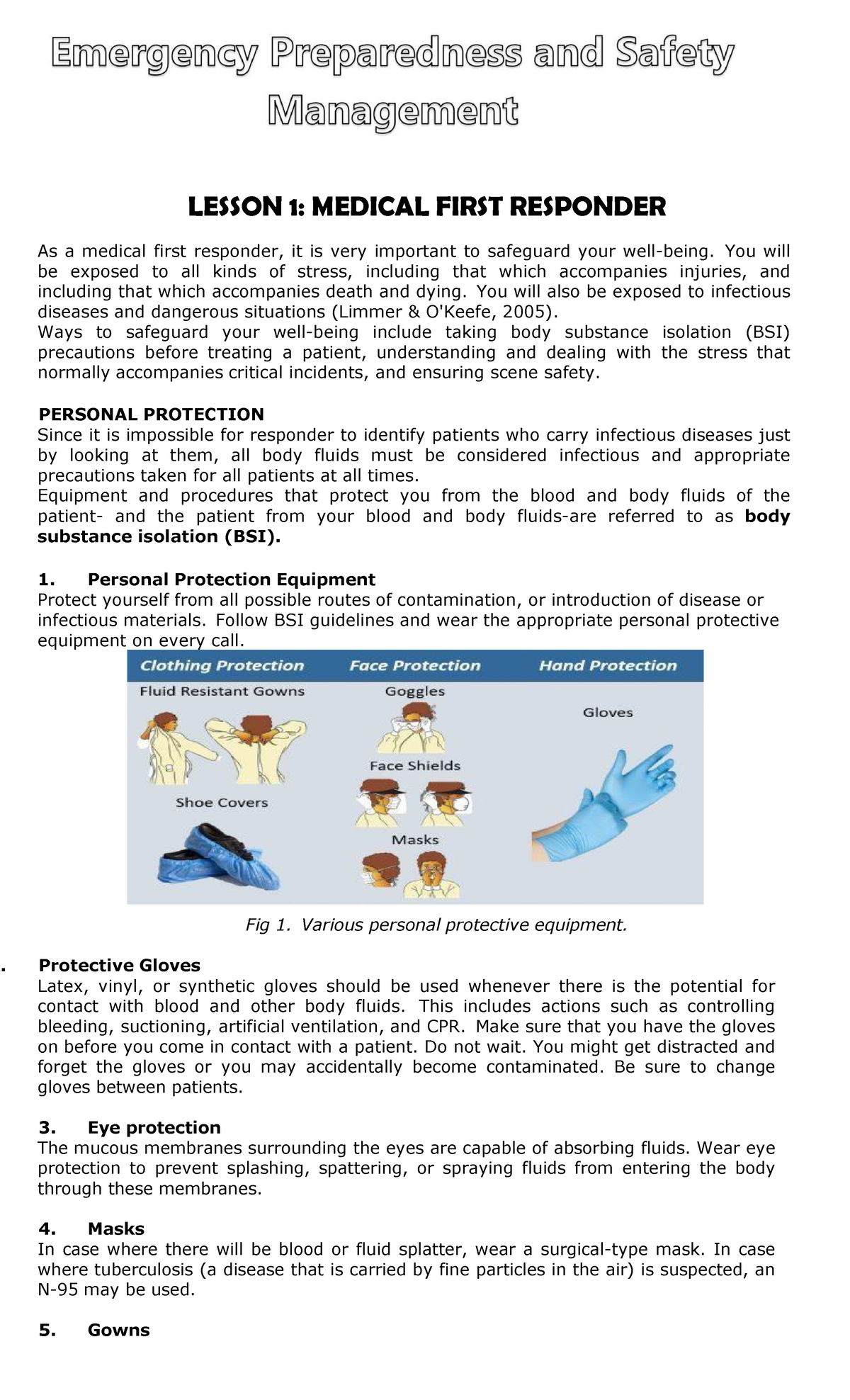 EPSM 101: Lesson 1 - Medical First Responder Training Notes - Studocu