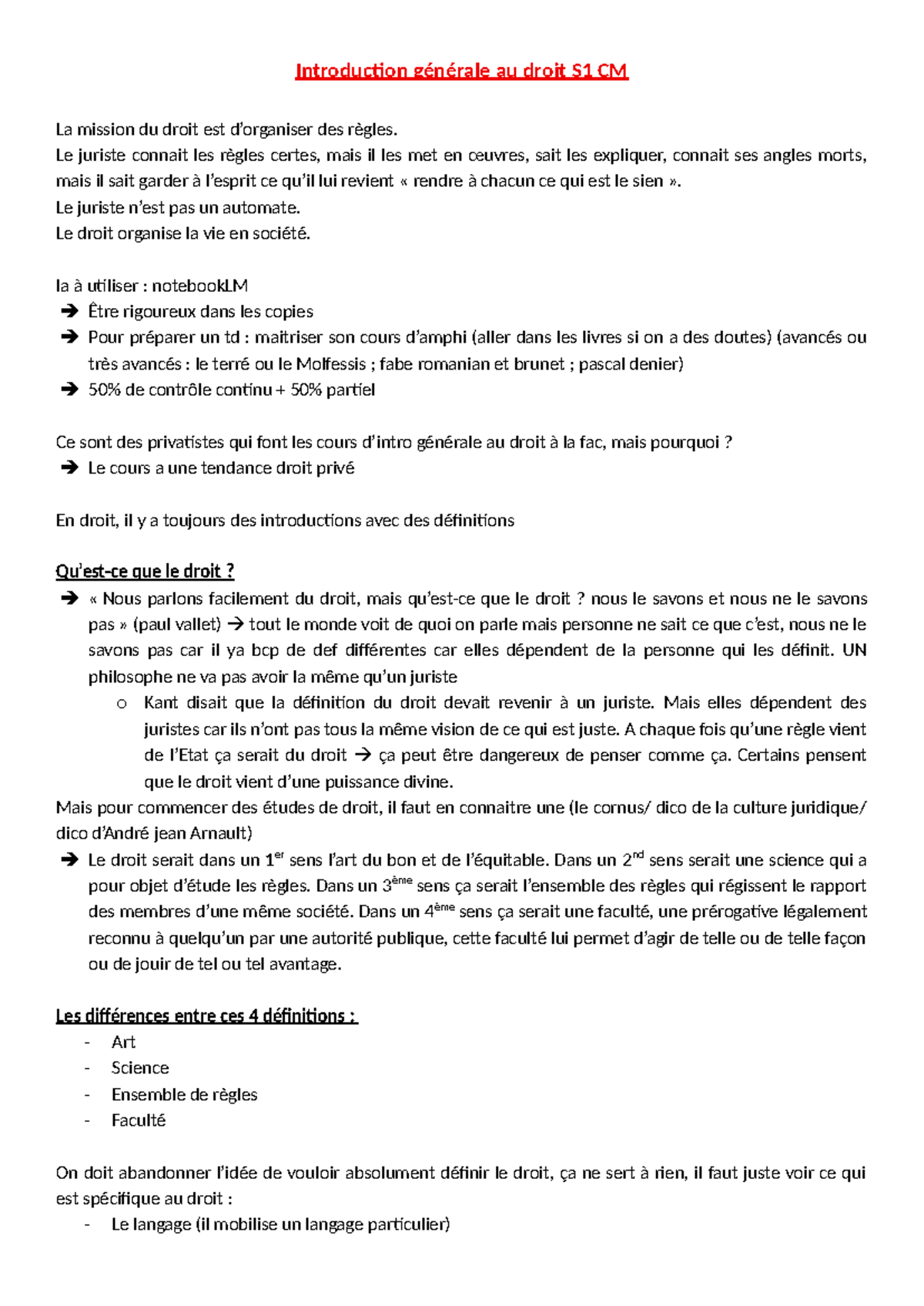 Chapitre 1 - Critères d'Identification de la Règle de Droit S1 CM - Studocu
