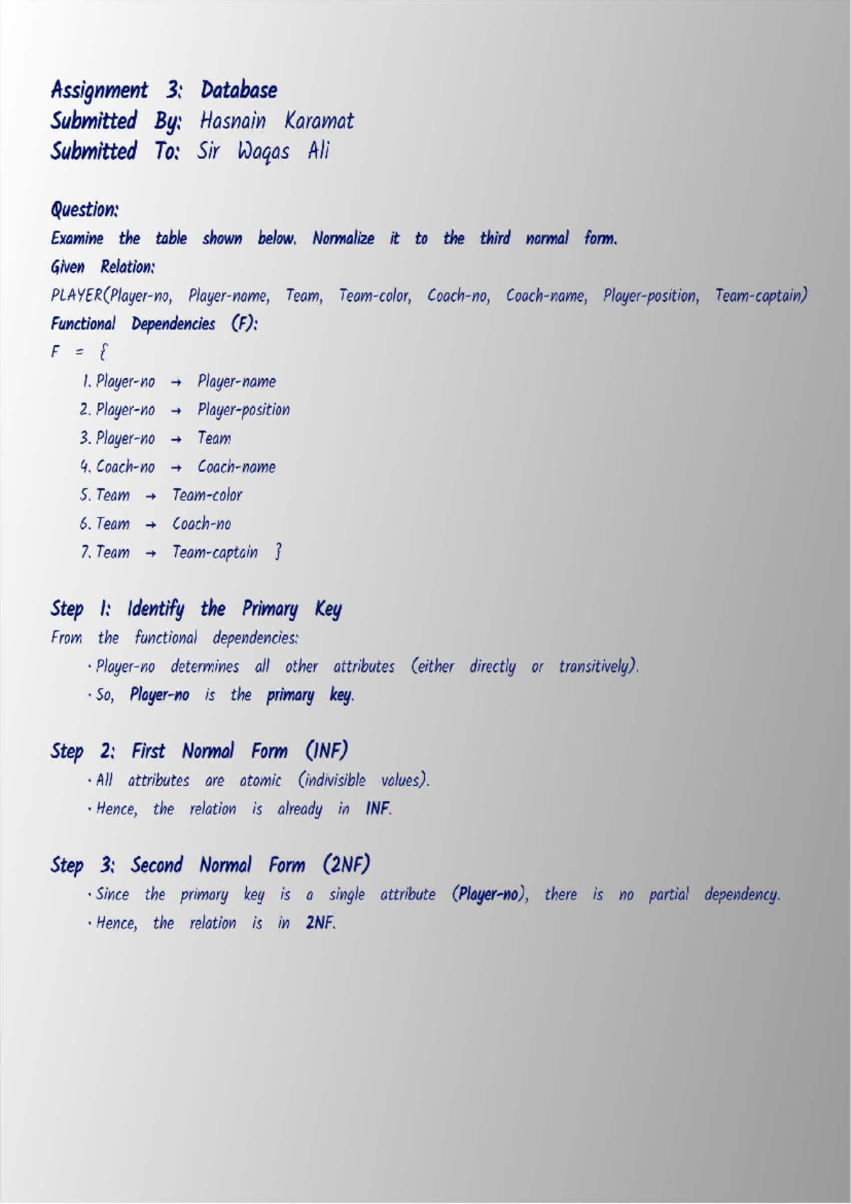 SP23-BDS-017: Database Assignment 3 - Normalization to 3NF - Studocu