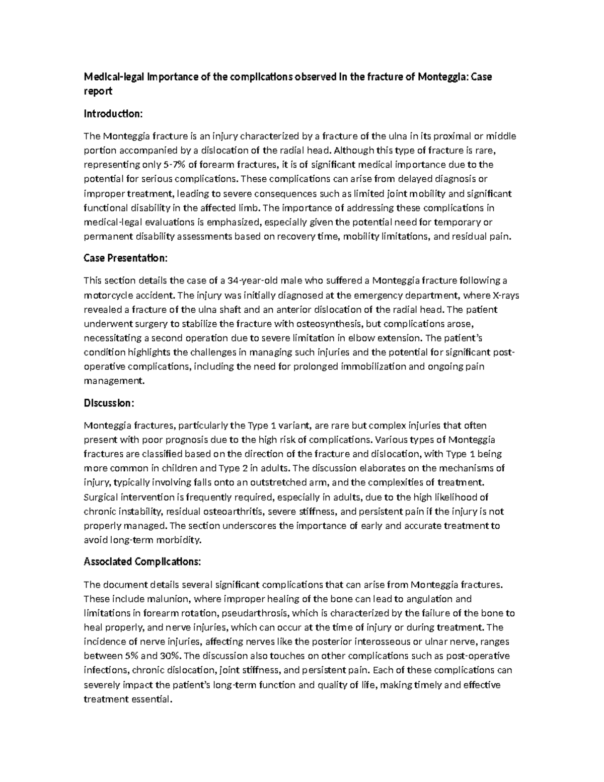 Monteggia Fracture Complications: A Case Study Analysis (JOUR 2024 ...