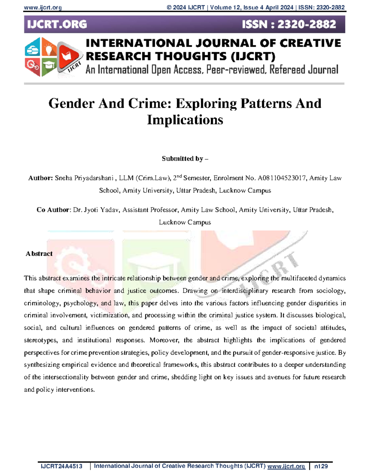 Gender and Crime: Patterns, Implications, and Justice Outcomes (LLM 2nd ...