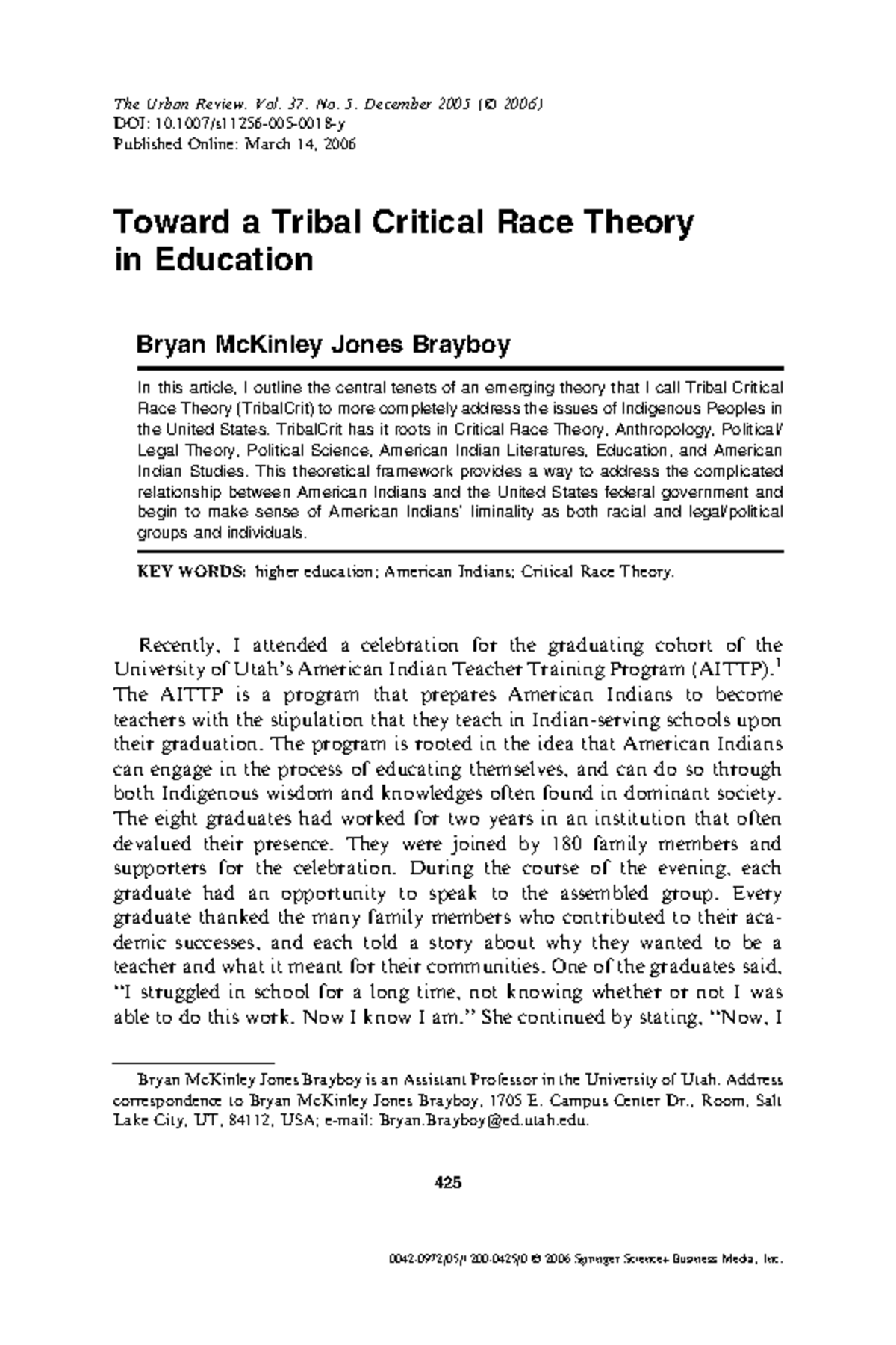 "EDUC 400: Tribal Critical Race Theory in Education - Foundations ...