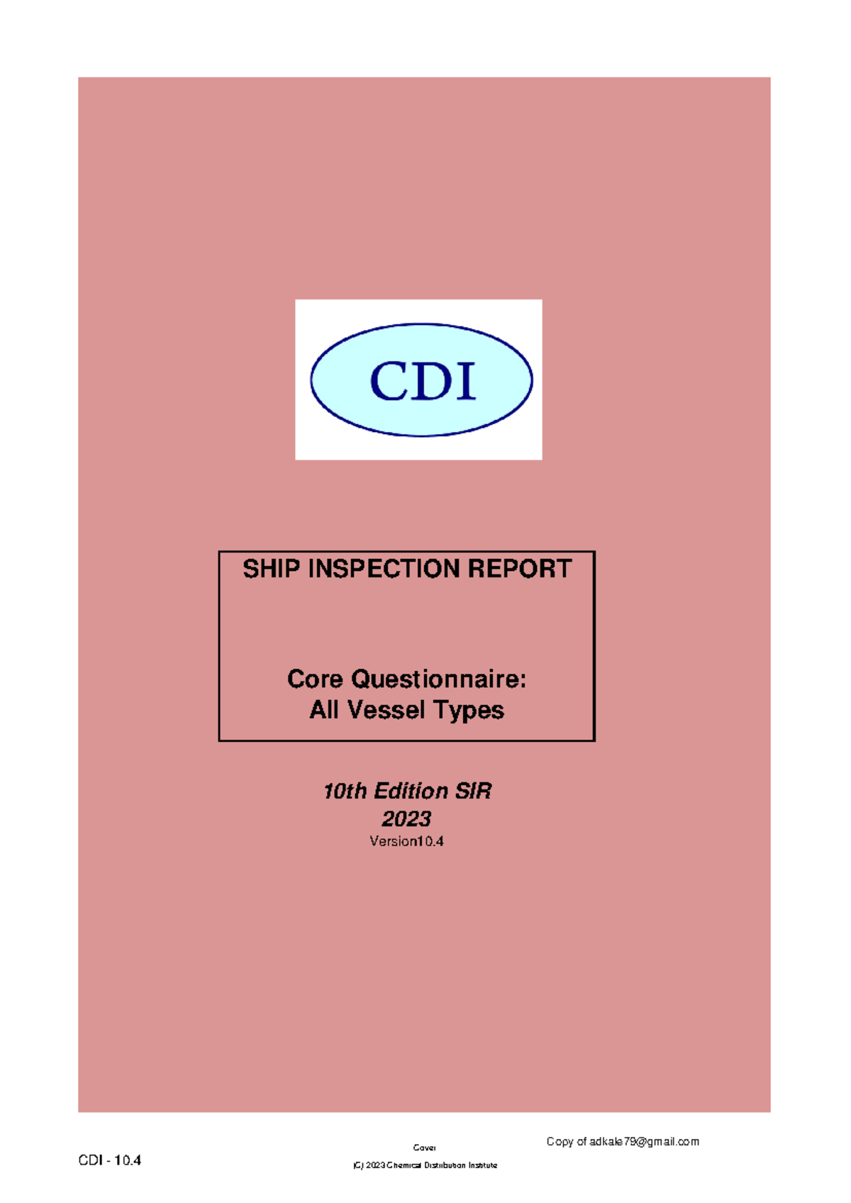 CDI SIR 10th Edition: Comprehensive Ship Inspection Report 2023 - Studocu