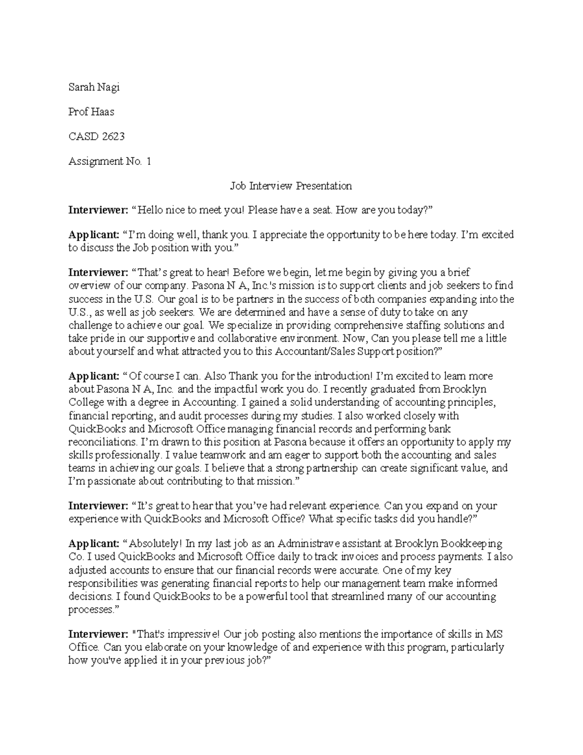 Assignment No. 1 - Sarah Nagi Prof Haas CASD 2623 Assignment No. 1 Job ...