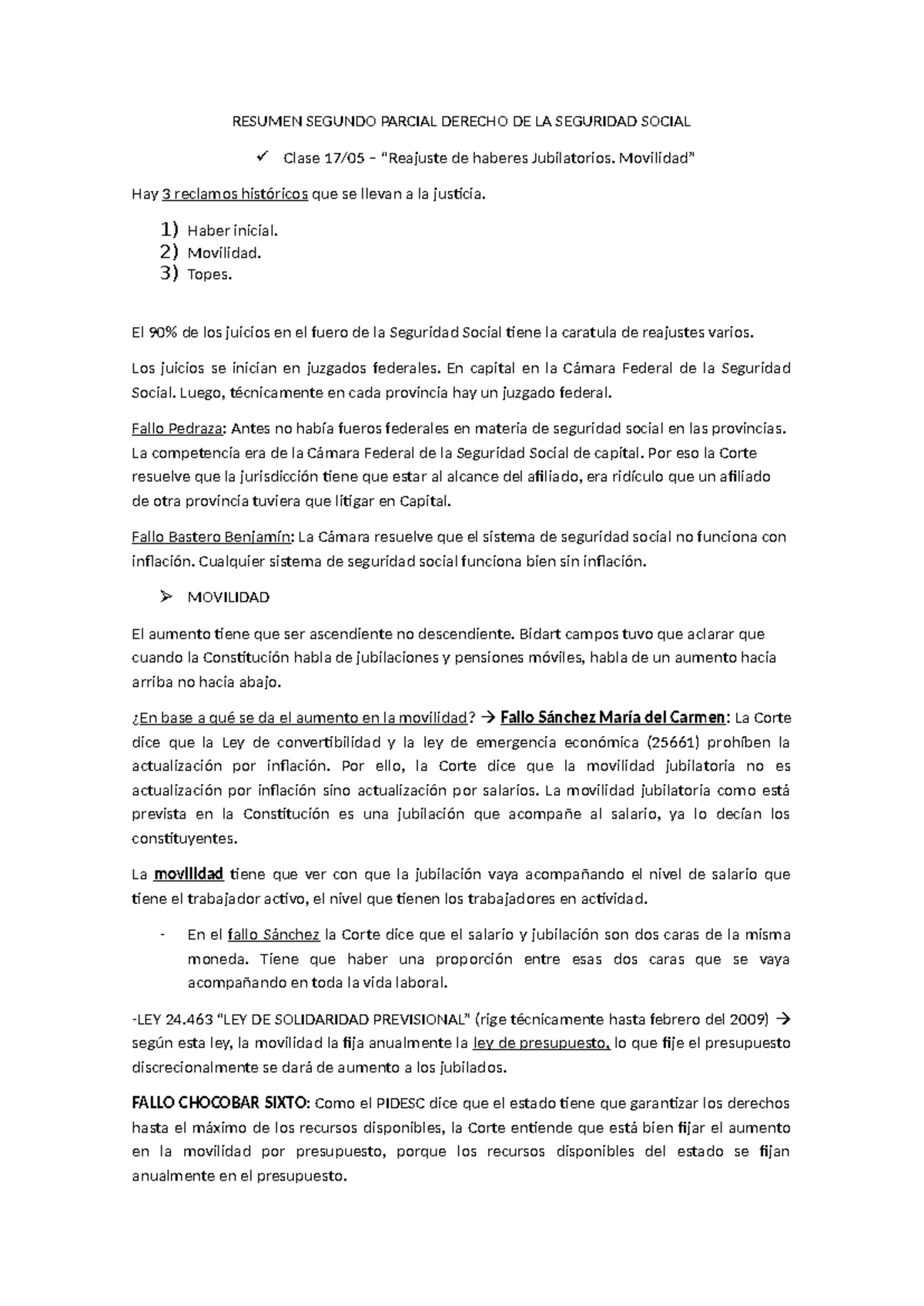 Resumen Segundo Parcial: Derecho de la Seguridad Social (DSS) - Studocu