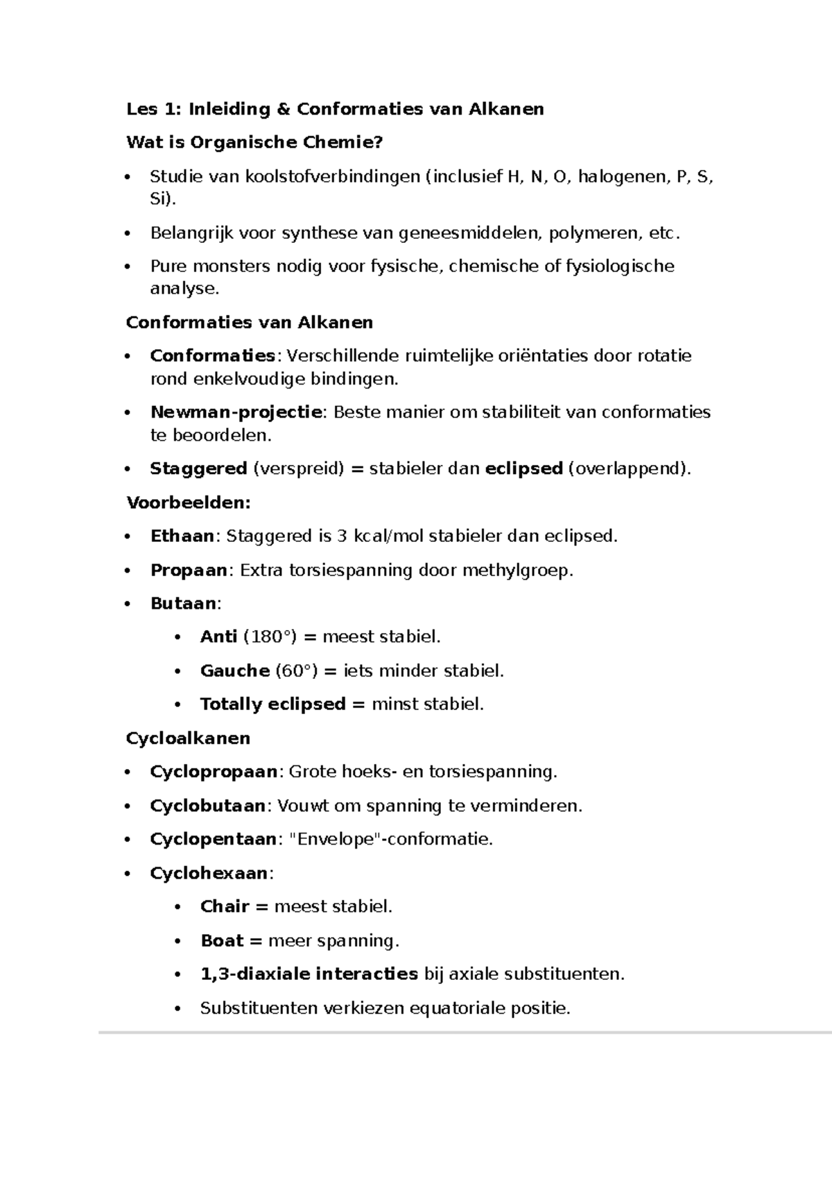Samenvatting Organische Chemie: Les 1-5 Over Conformaties, Reacties en ...