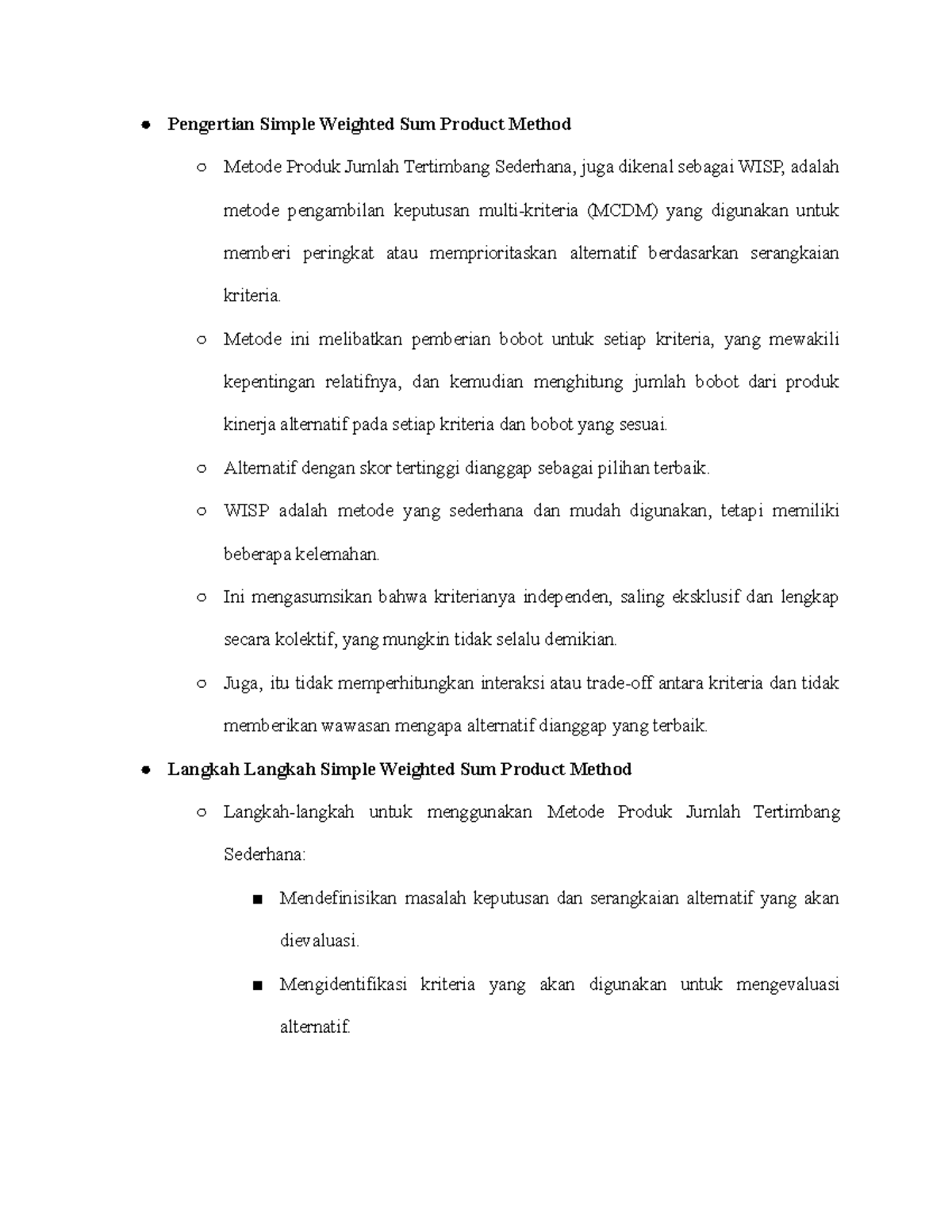 Metode Produk Jumlah Tertimbang Sederhana (WISP) dan Aplikasinya - Studocu