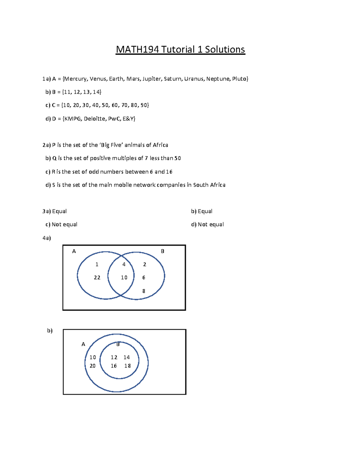 MATH194 Tutorial 1 Solutions - Set Theory Concepts - Studocu
