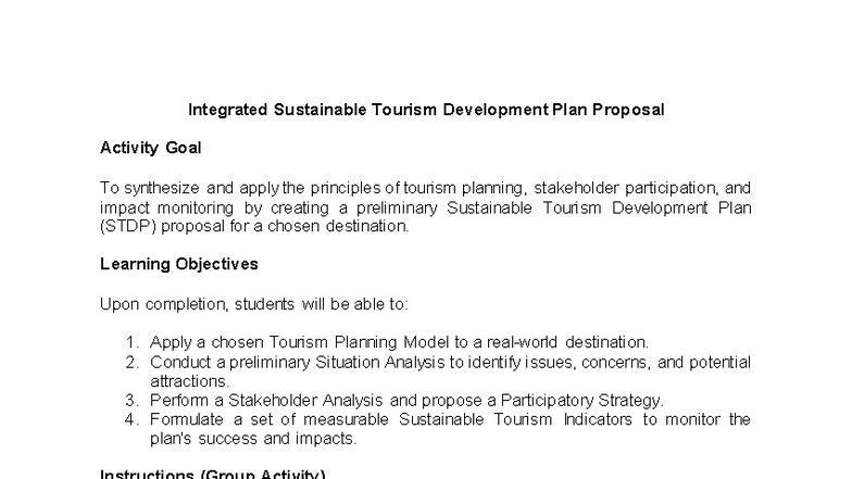 Sustainable Tourism Development Plan Proposal (Final-Req) - Studocu
