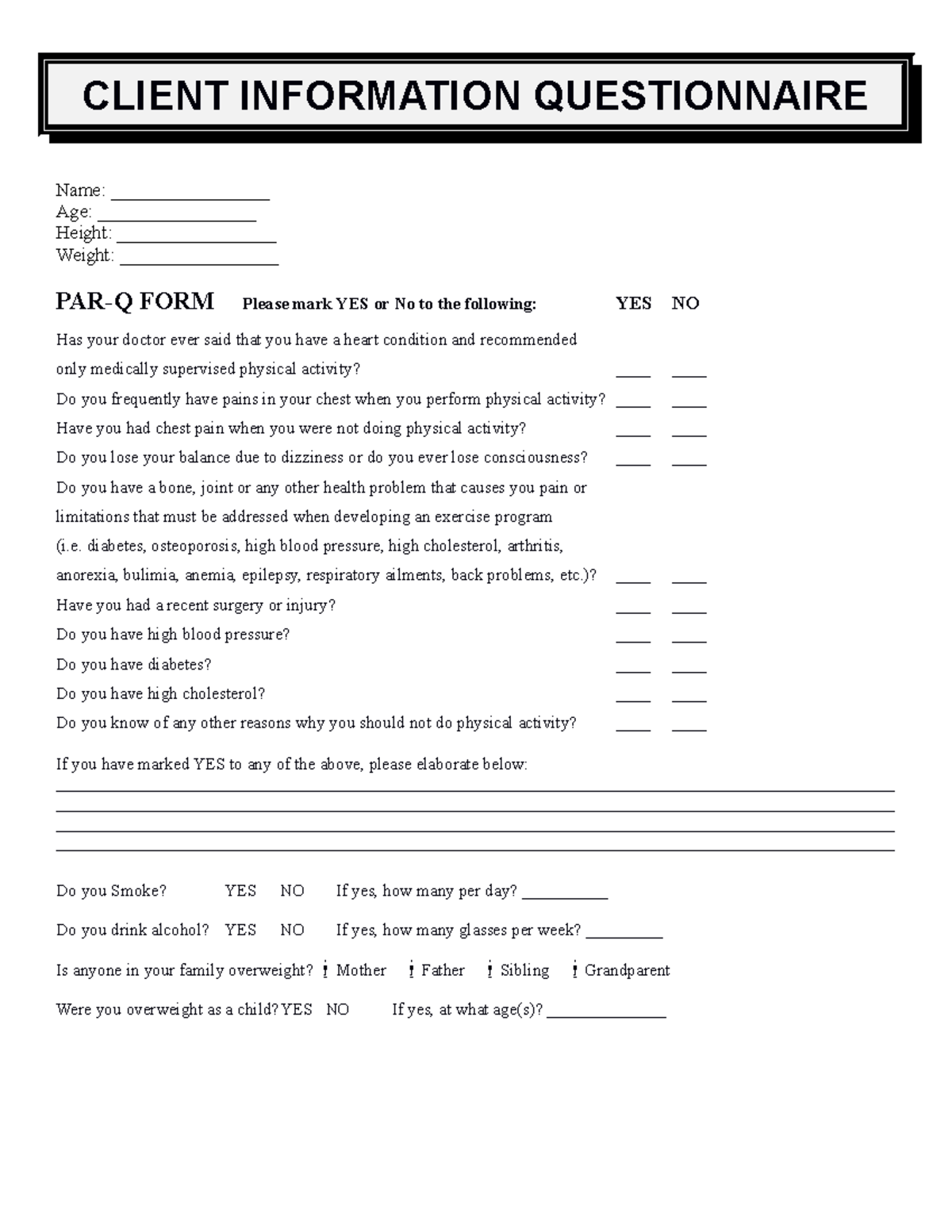 Client Information Questionnaire - CLIENT INFORMATION QUESTIONNAIRE ...