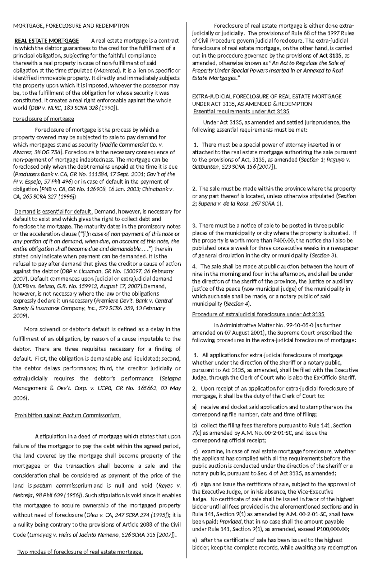 Notes-on-Mortgage - Notes for mortgage - MORTGAGE, FORECLOSURE AND ...