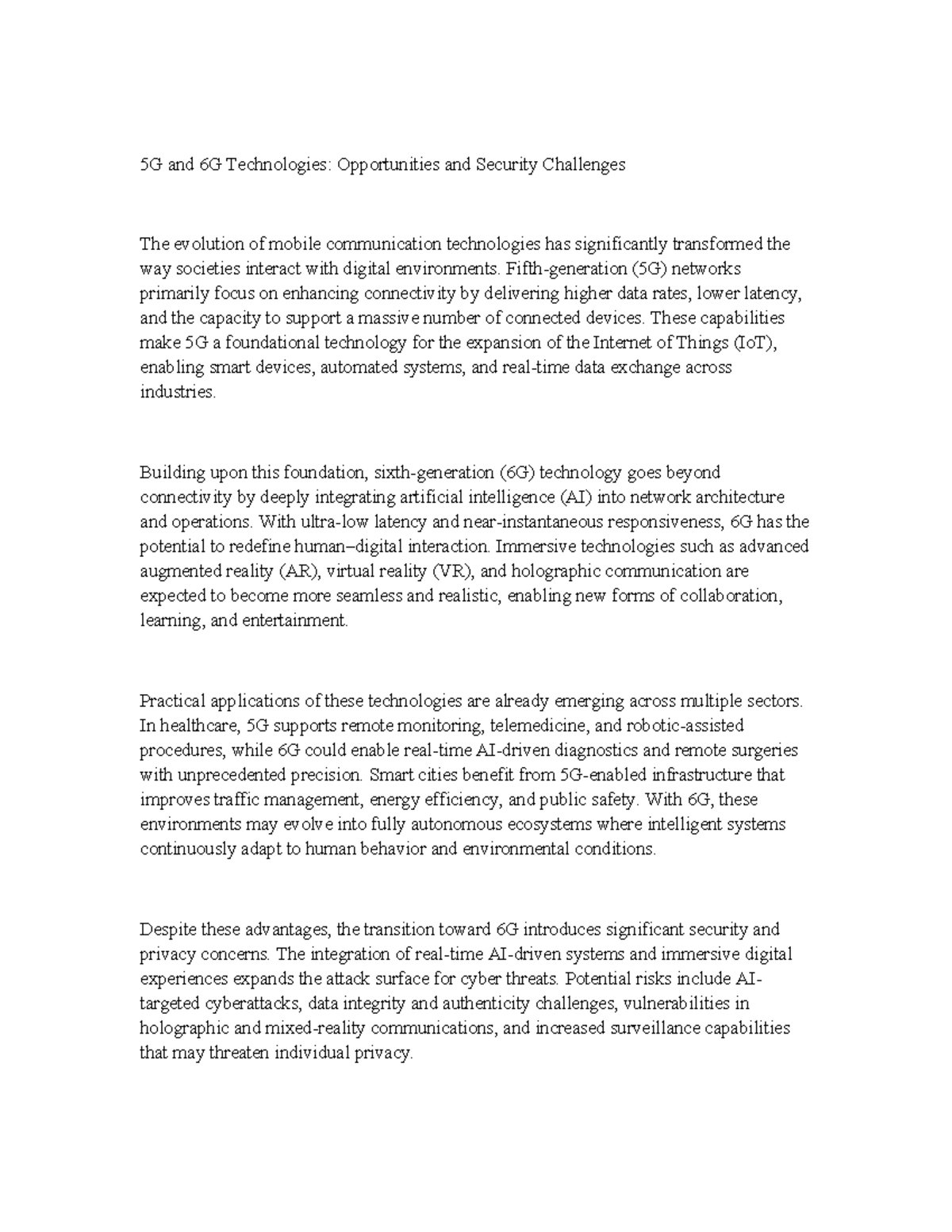 5G and 6G Technologies: Security Challenges and Opportunities - Studocu
