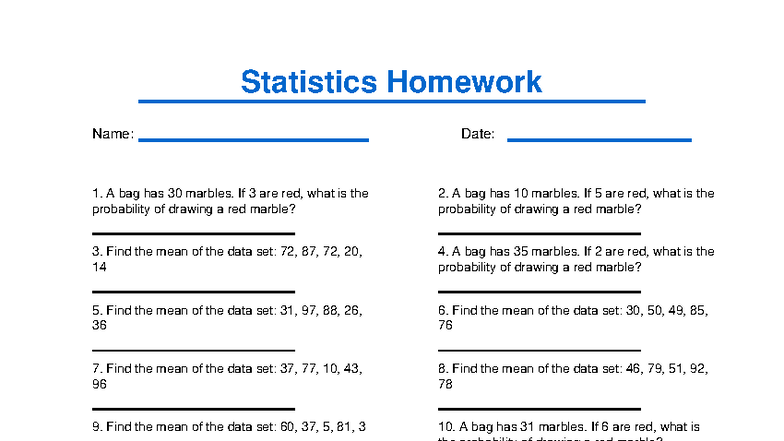 Statistics Homework 9: Probability & Mean Calculations - Studocu