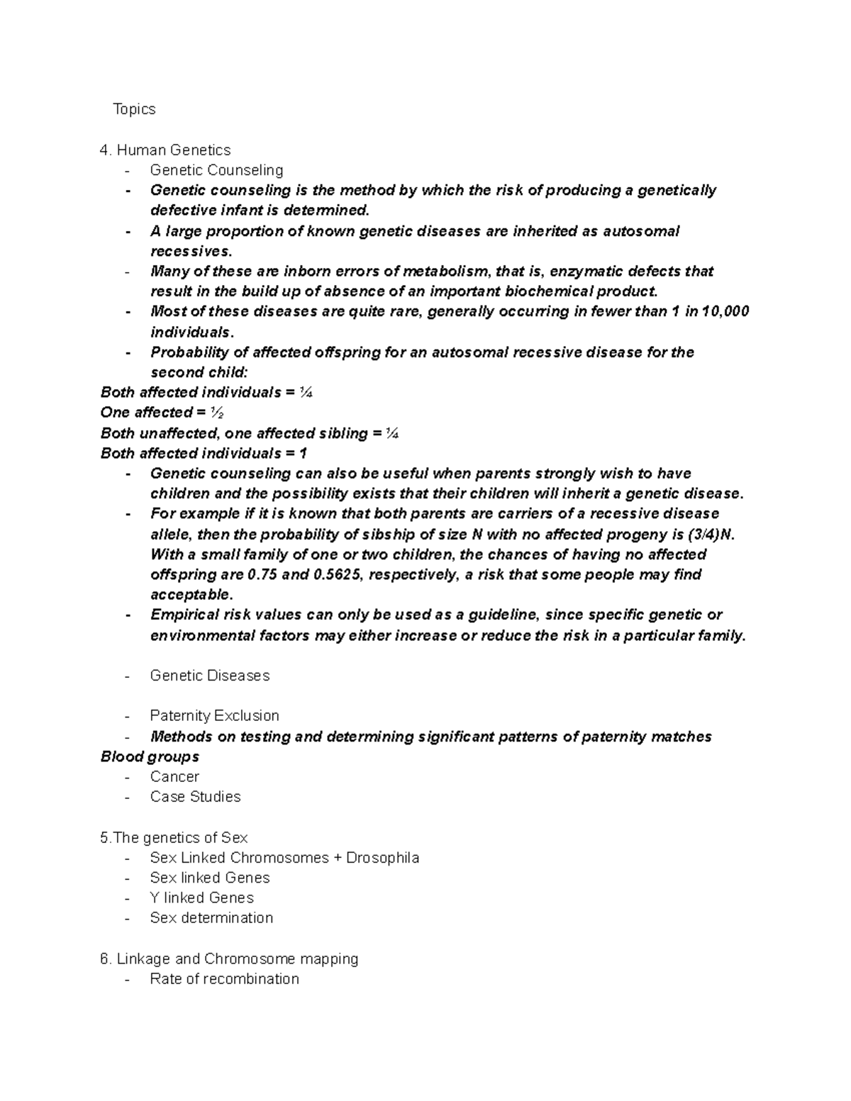 Genetics Final review - Topics Human Genetics Genetic Counseling ...