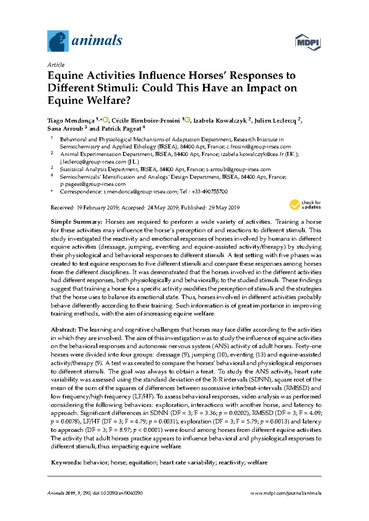 Equine Activities and Their Impact on Behavioral Responses and Welfare ...