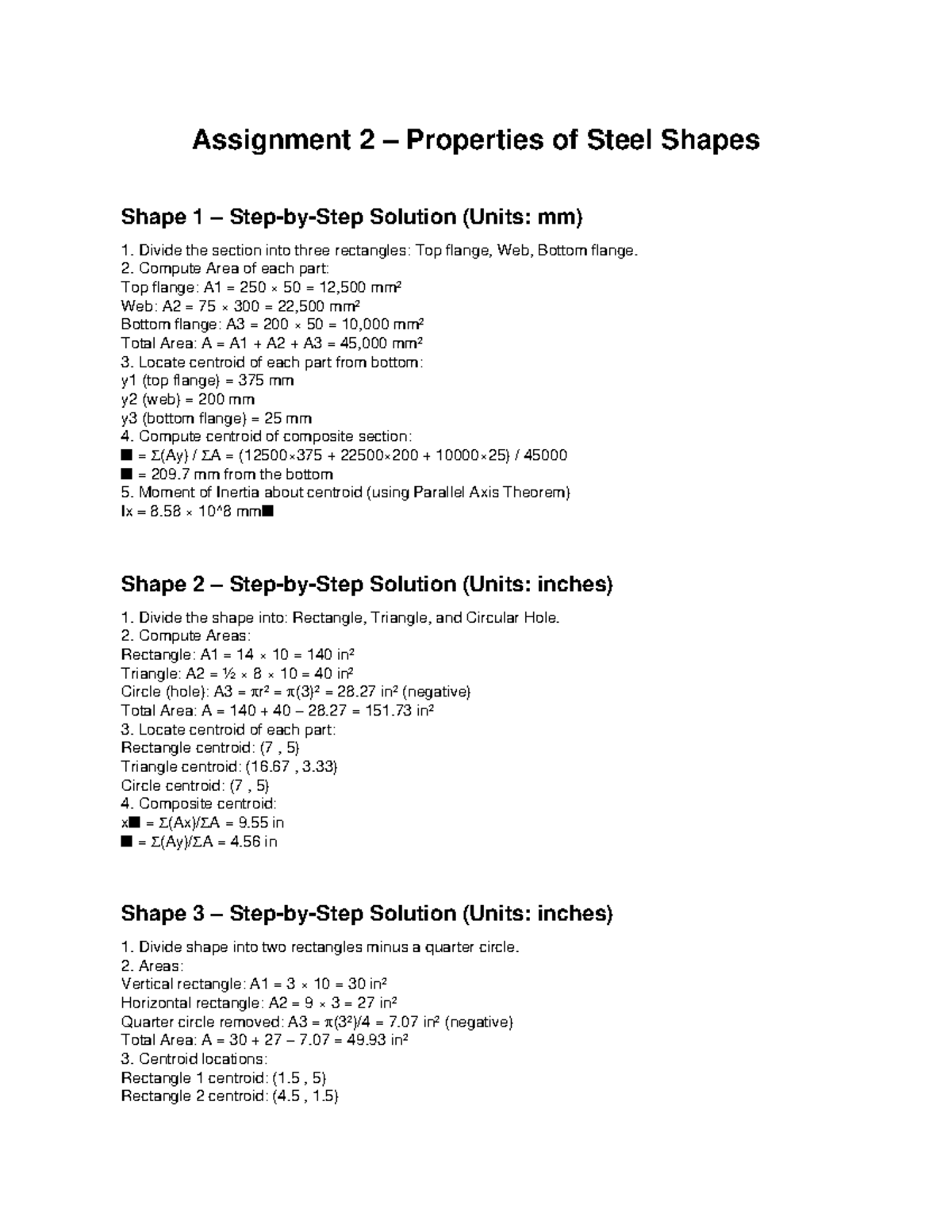 Assignment 2: Step-by-Step Solutions for Steel Shapes - Studocu