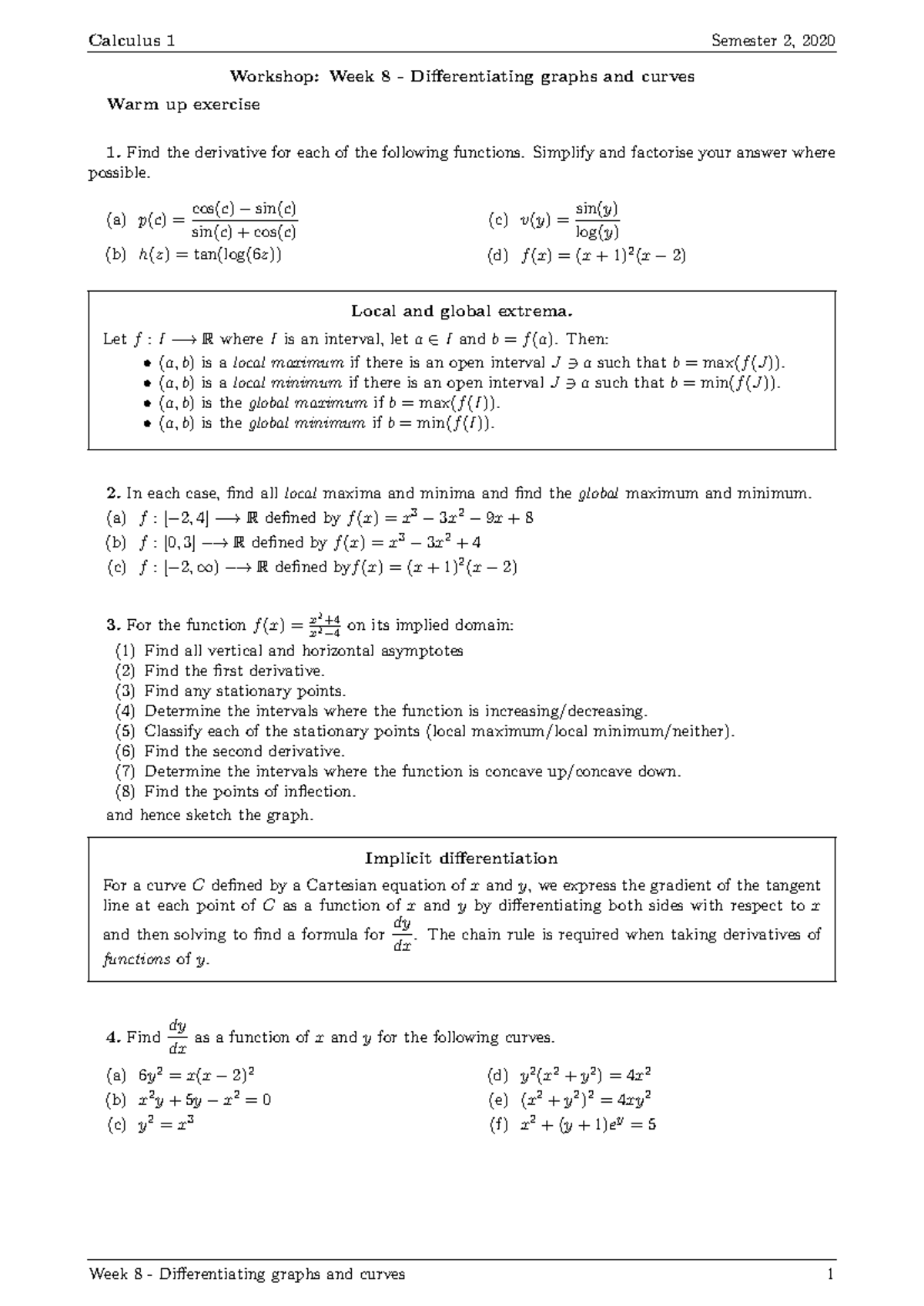 Workshop 8 Questions - Calculus 1 Semester 2, 2020 Workshop: Week 8 ...