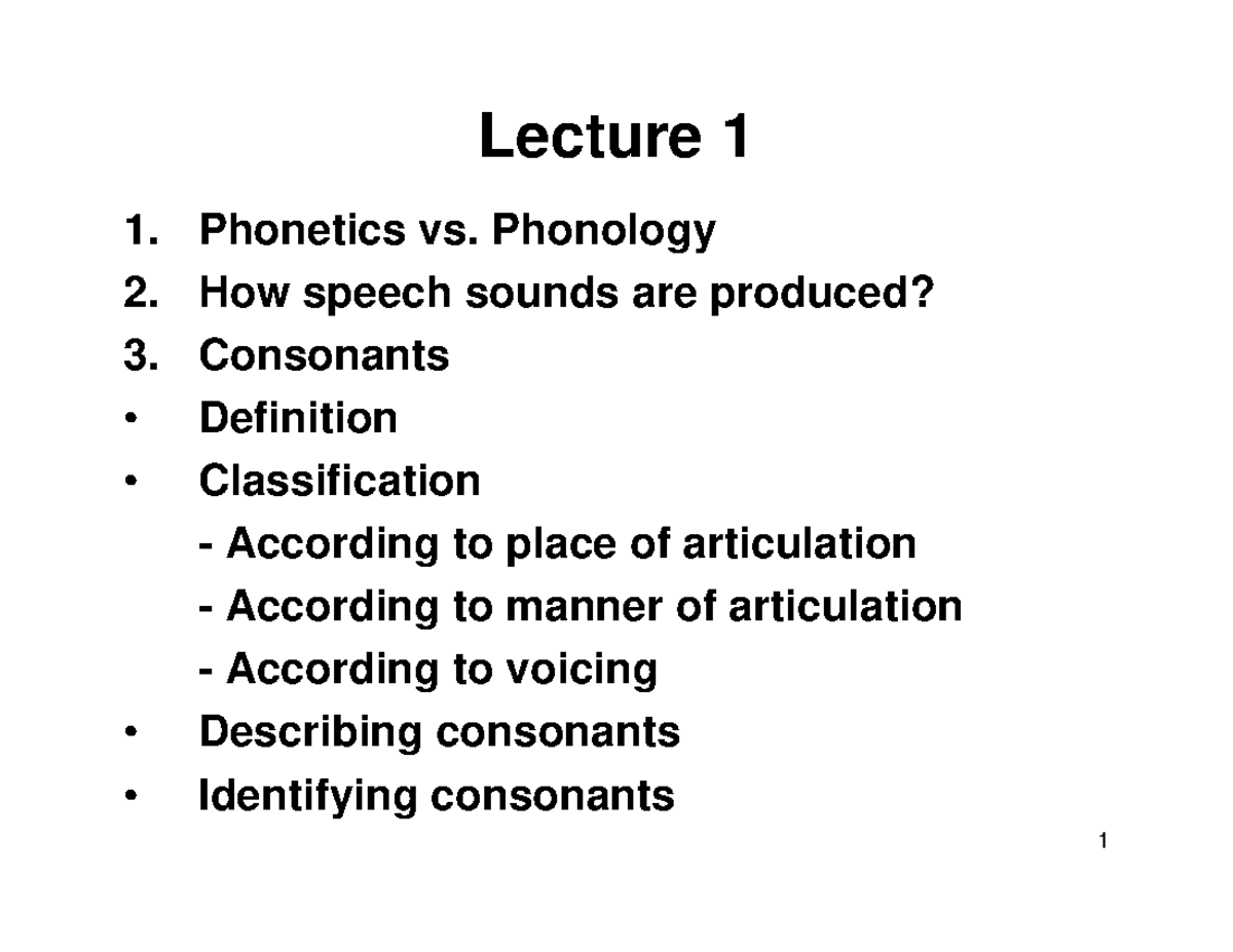 Phonetic Overview of Consonants - Lecture Notes (ENG 101) - Studocu