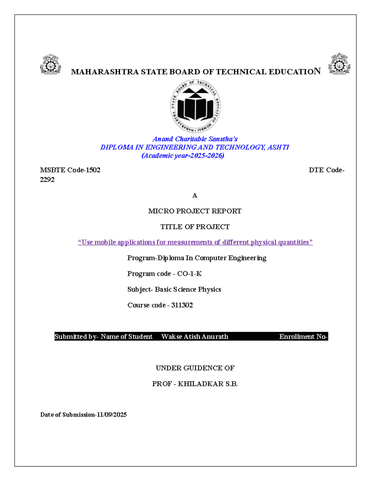 Micro Project Report on Ionization Phenomena in Physics (311302) - Studocu