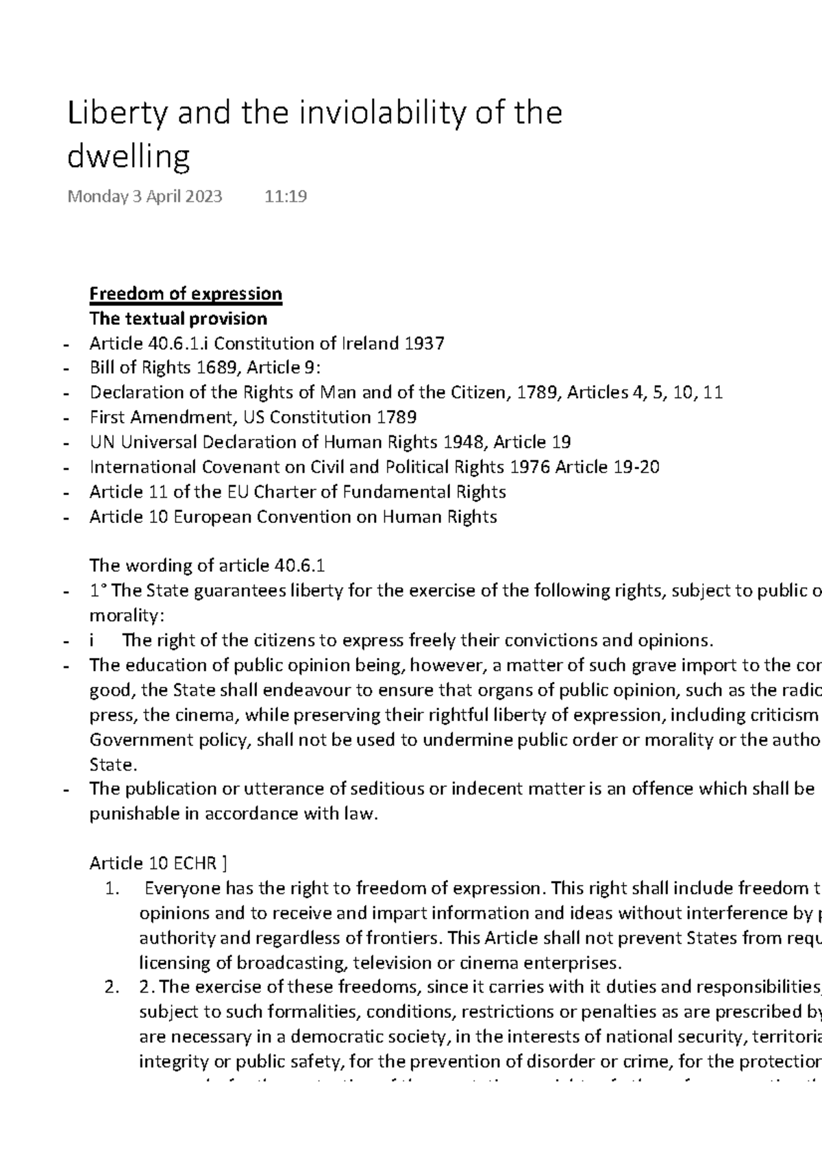 Liberty and the inviolability of the dwelling - Freedom of expression ...