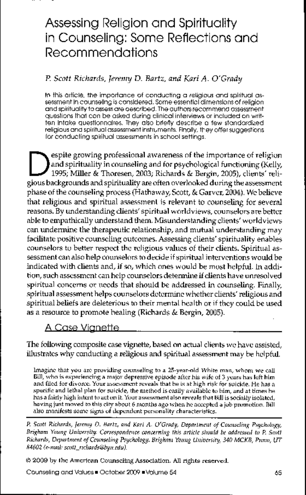 Assessing Spirituality and Religion in Counseling: Reflections & Tools ...