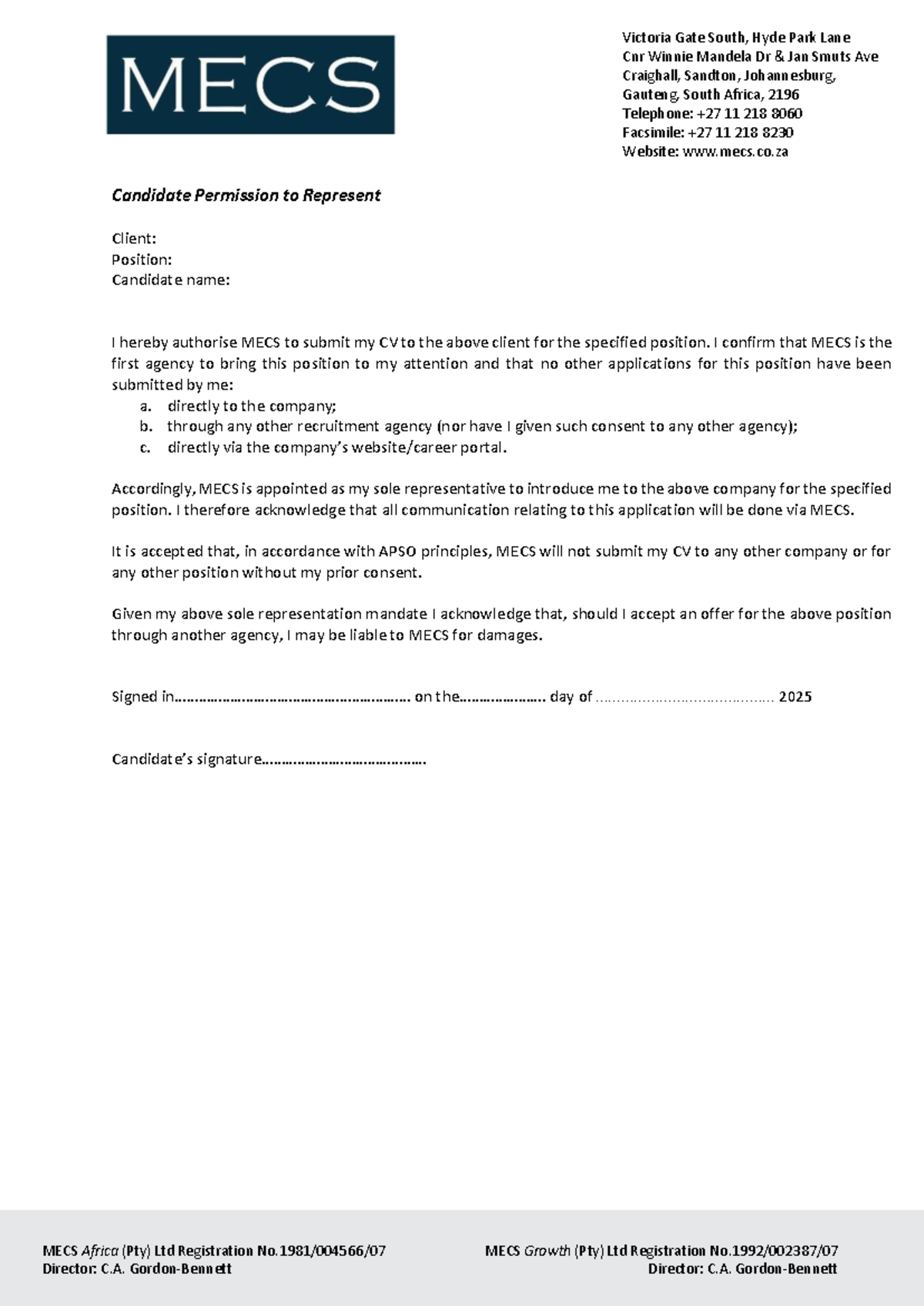 MECS Consent Form for Client Representation - Document 1.3 - Studocu