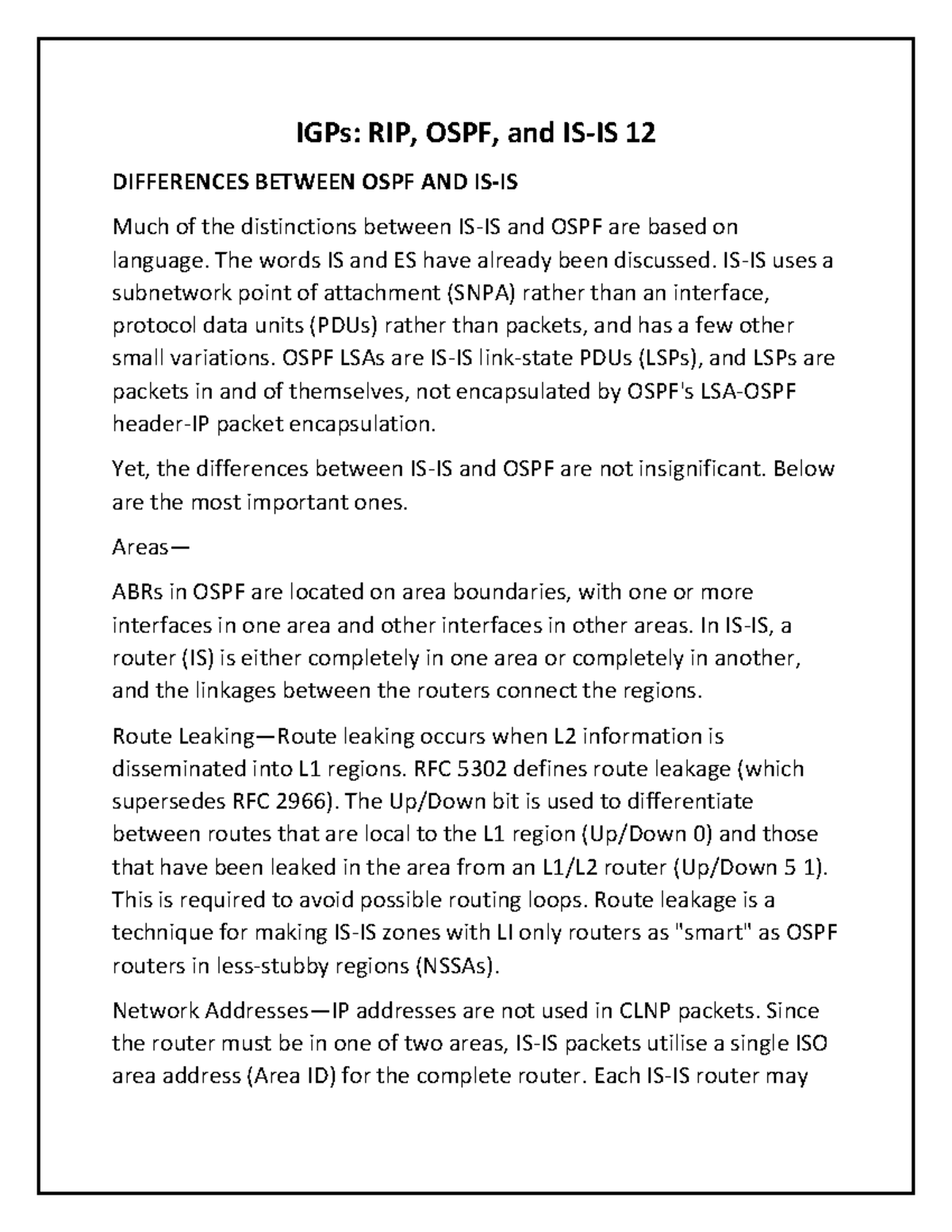 IGPs 12 - Comparing OSPF and IS-IS Protocols - Studocu
