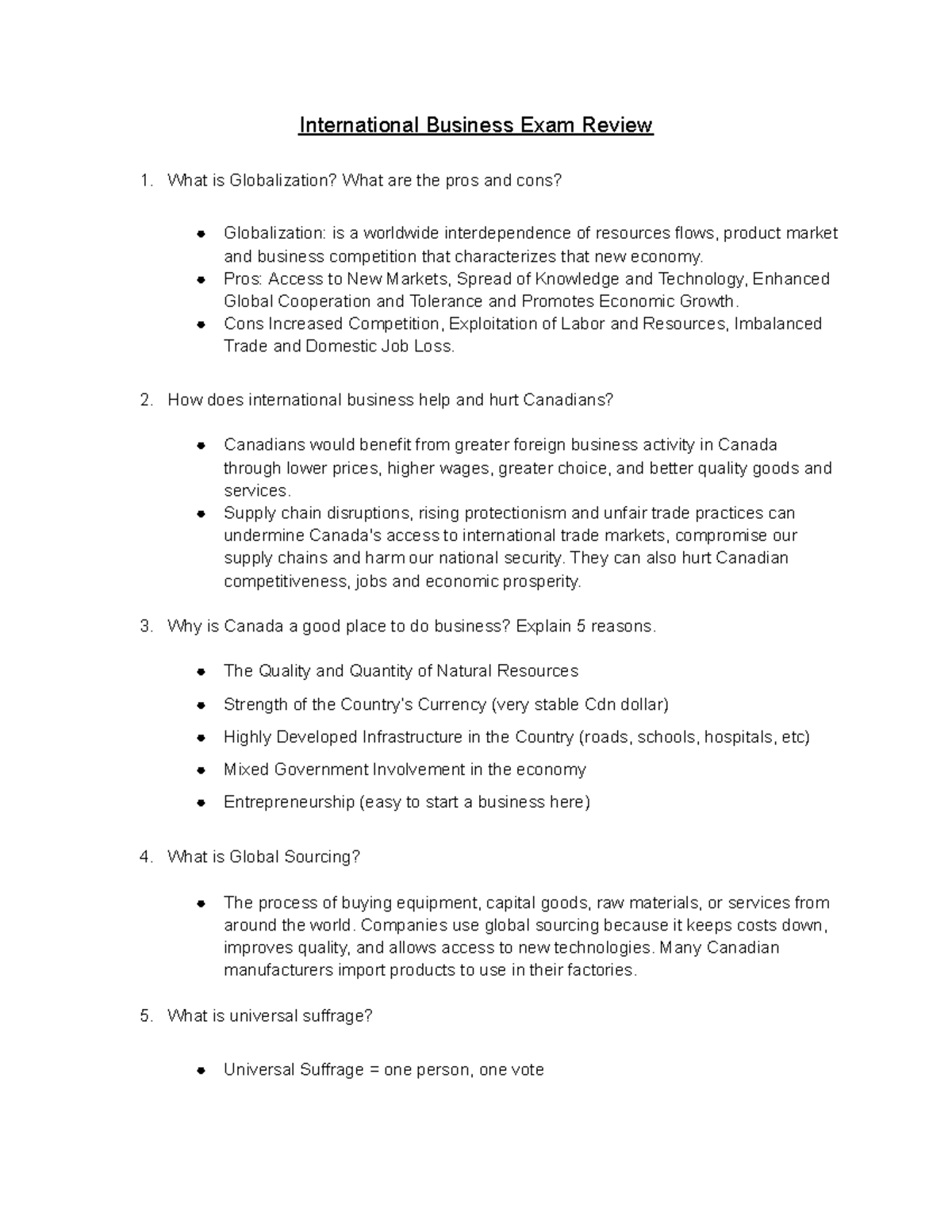 INTB 101: International Business Final Exam Review - Key Concepts ...