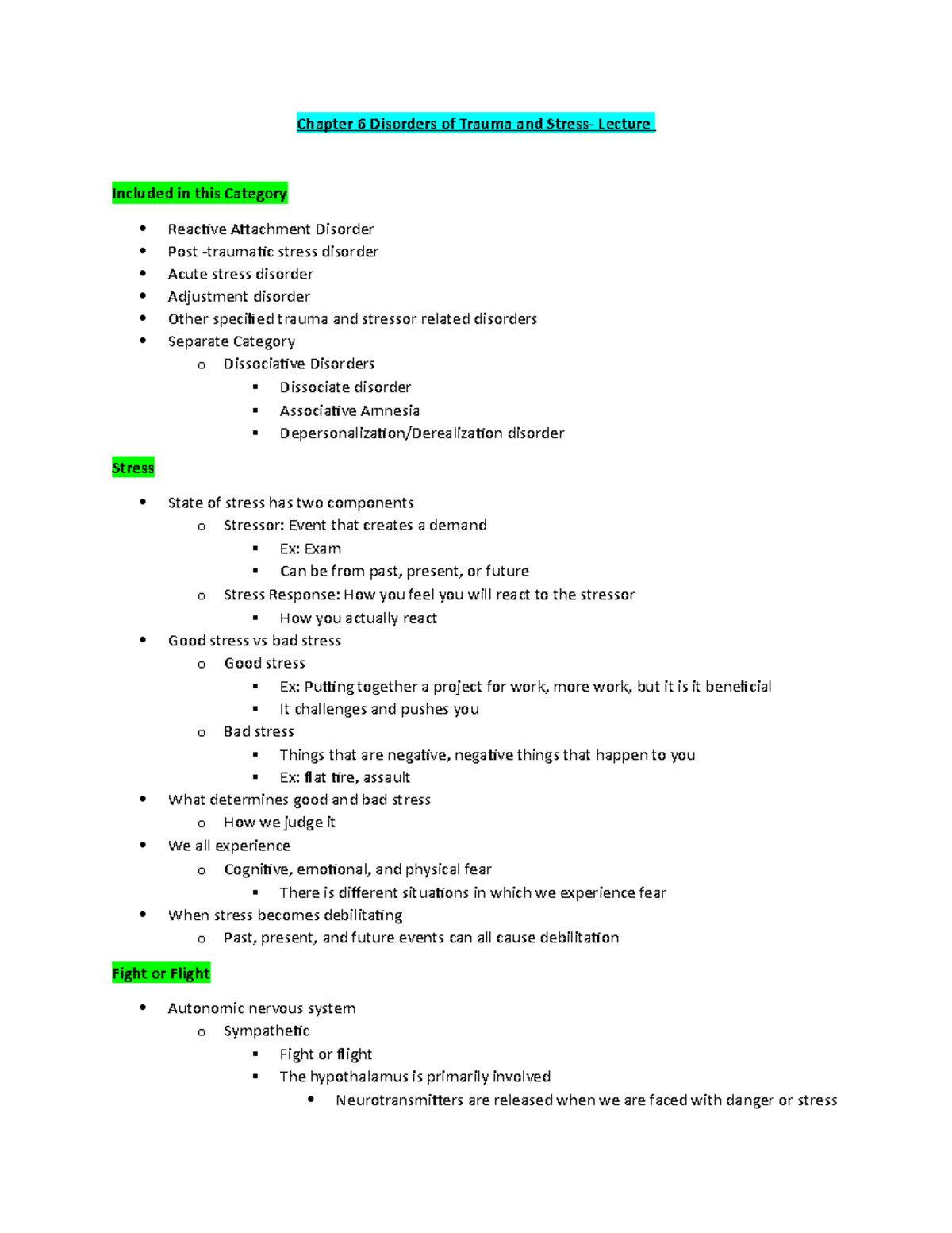 Chapter 6: Lecture Notes on Trauma and Stress Disorders - Studocu