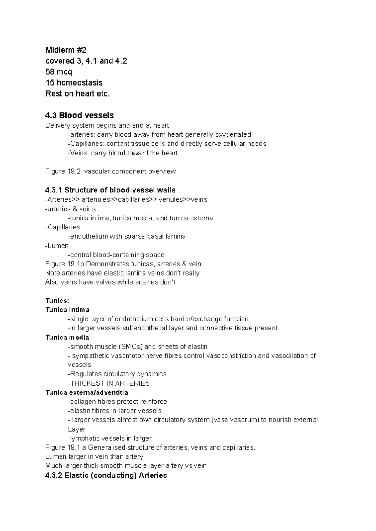Anatomy Notes 4.3: Blood Vessels Overview for Midterm Exam - Studocu