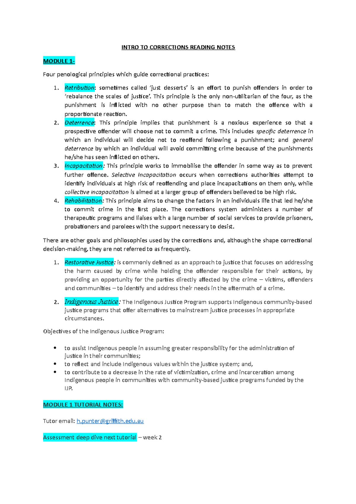 Intro to Corrections Reading Notes: Comprehensive Course Overview - Studocu