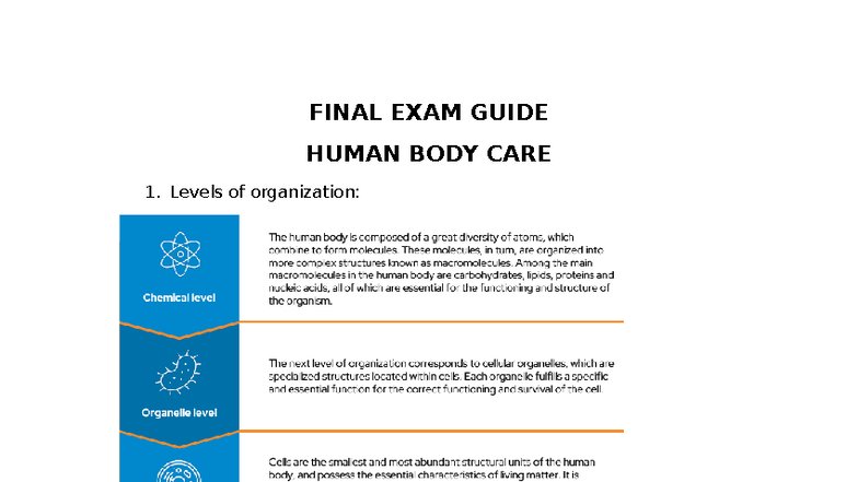 FINAL EXAM GUIDE: HUMAN BODY CARE 1 - Study Notes - Studocu