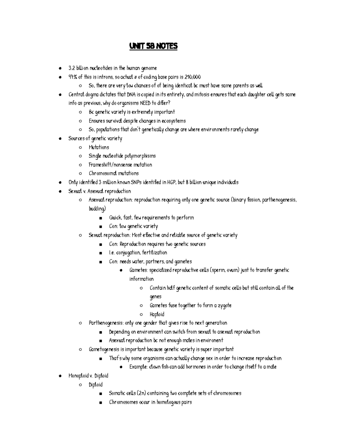 HON BIO S2: Genetic Variation and Mendelian Principles Notes - Studocu