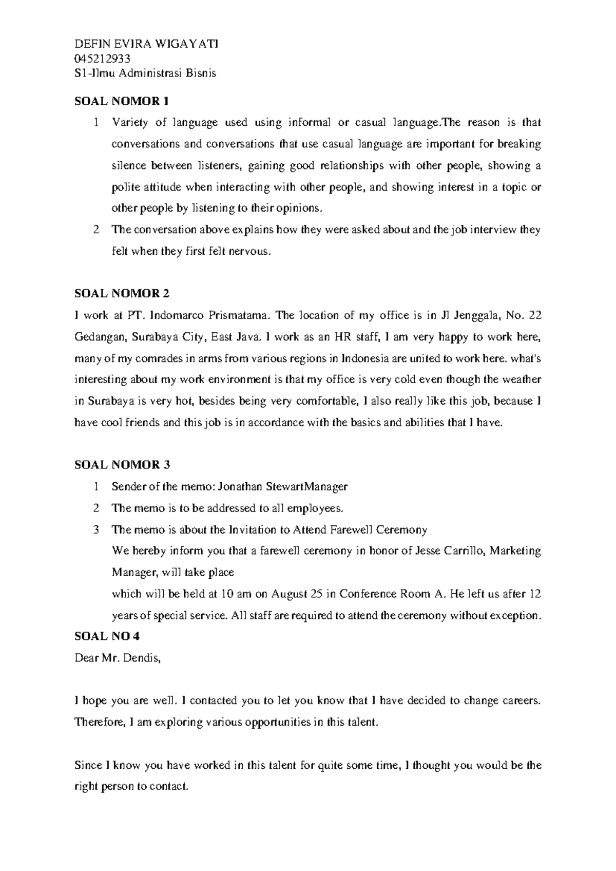 BHS Inggris Tugas 1: Informal Language & Job Application Insights - Studocu