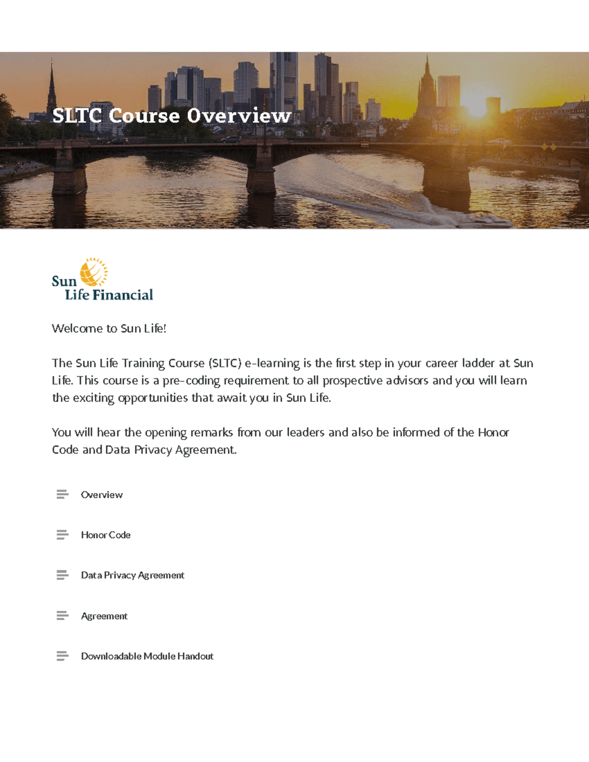 SLTC Course Overview - None - Welcome to Sun Life! The Sun Life ...