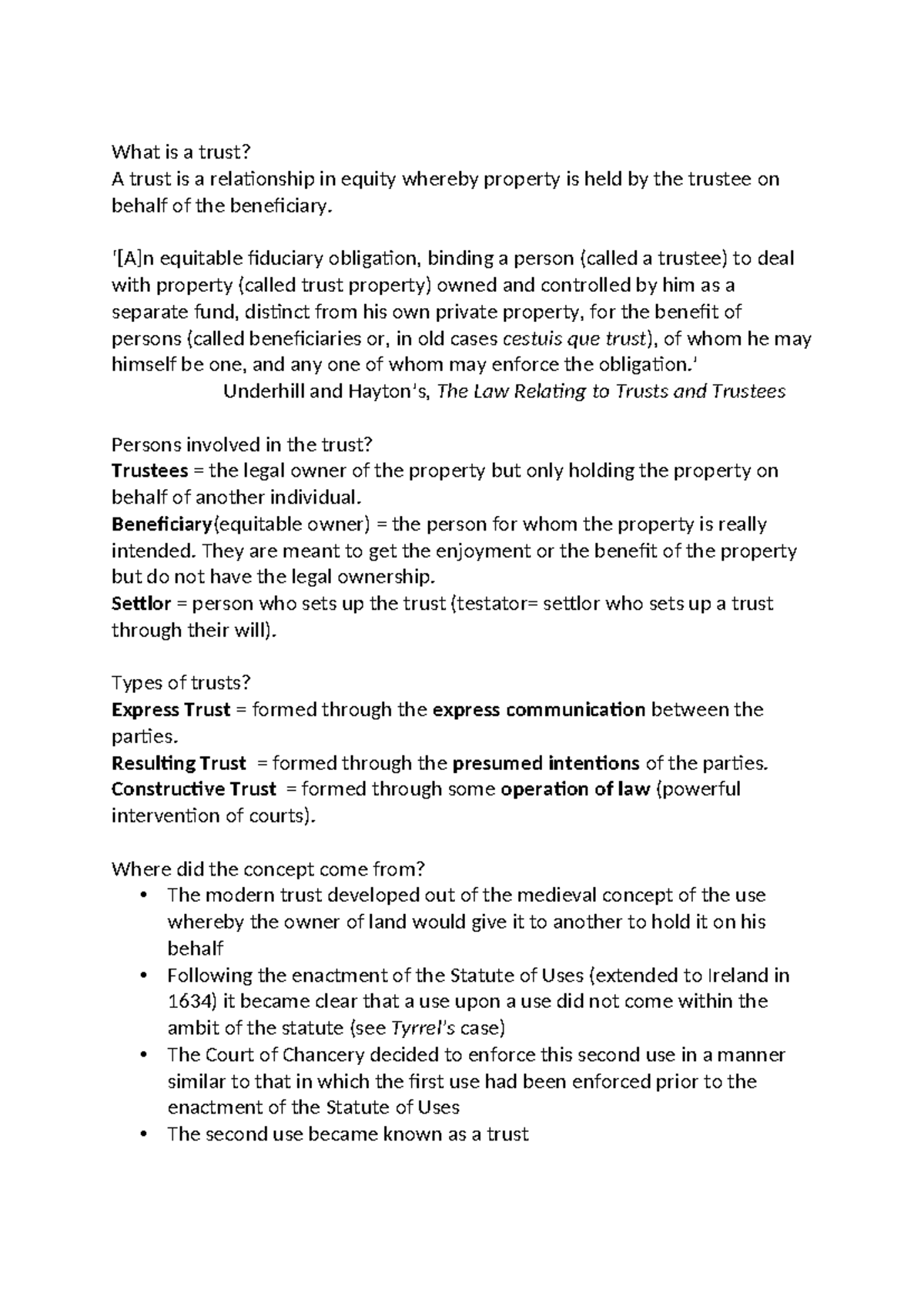 Lecture 2: Understanding Trusts and Their Legal Frameworks in Equity ...