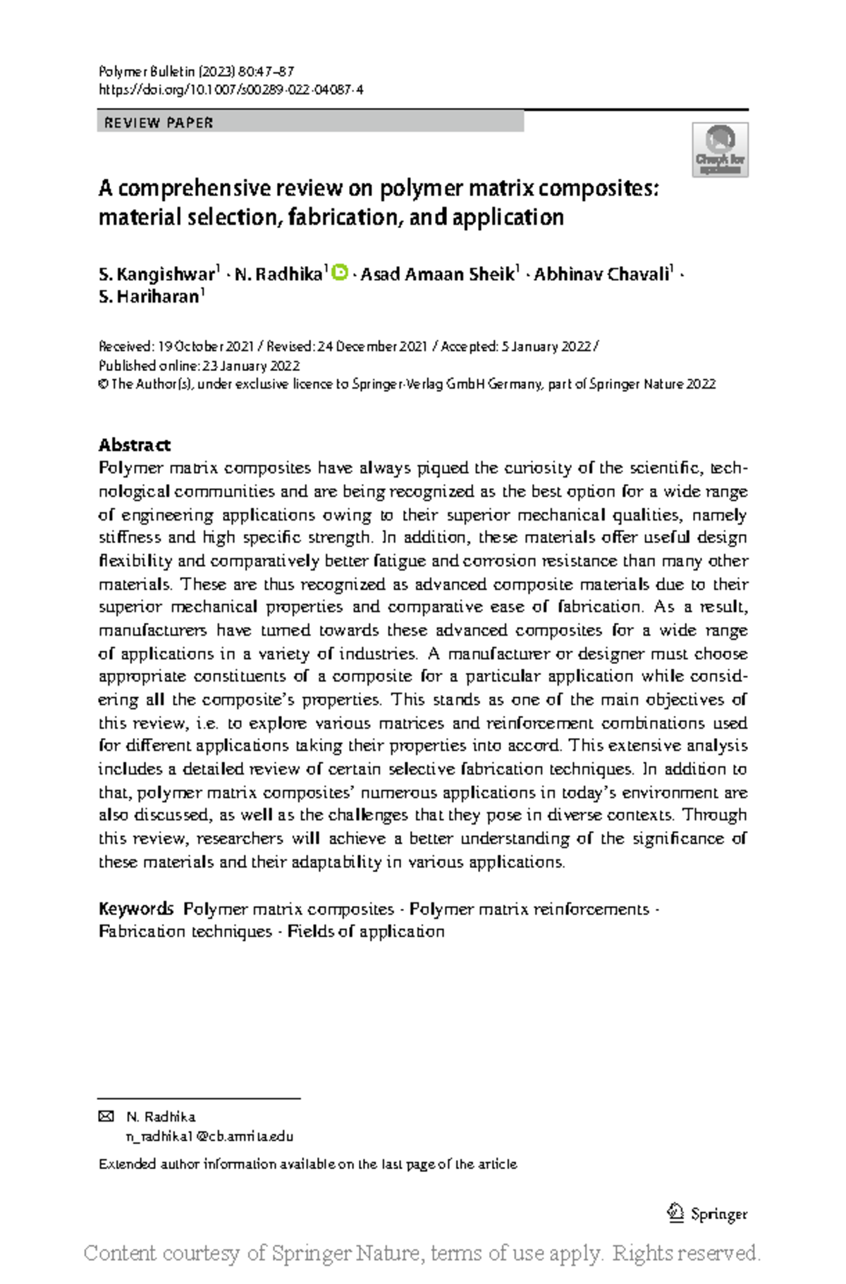 Comprehensive Review on Polymer Matrix Composites: Materials ...