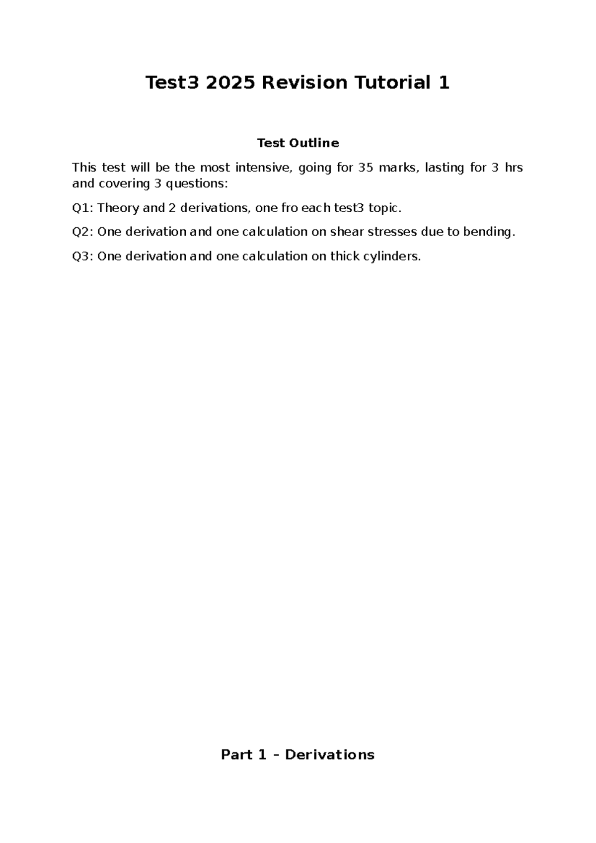 Test3 2025 Revision Tutorial 1: Comprehensive Test Outline - Studocu
