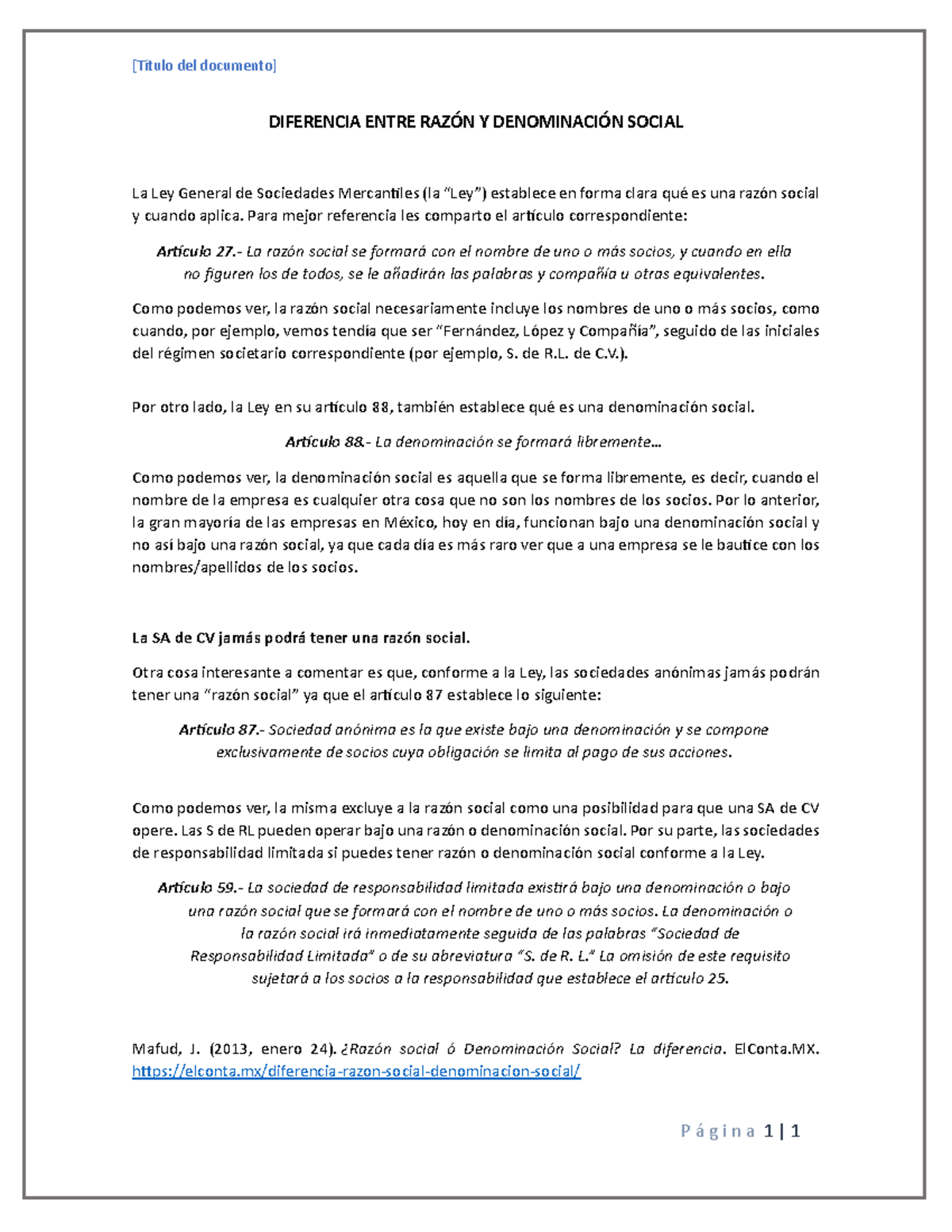 Diferencia Entre Razón Y Denominación Social - [Título del documento] P ...