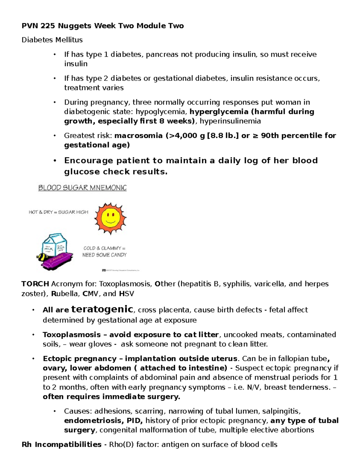 PVN 225 Week 2 Module 2: Diabetes Mellitus & Pregnancy Complications ...